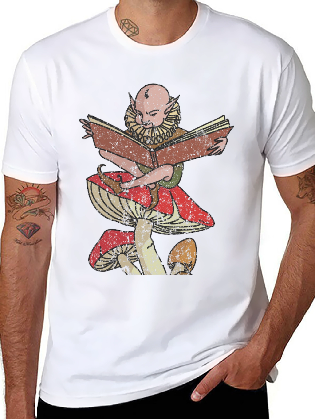 Mushroom Elf Reading Book Graphic T-Shirt