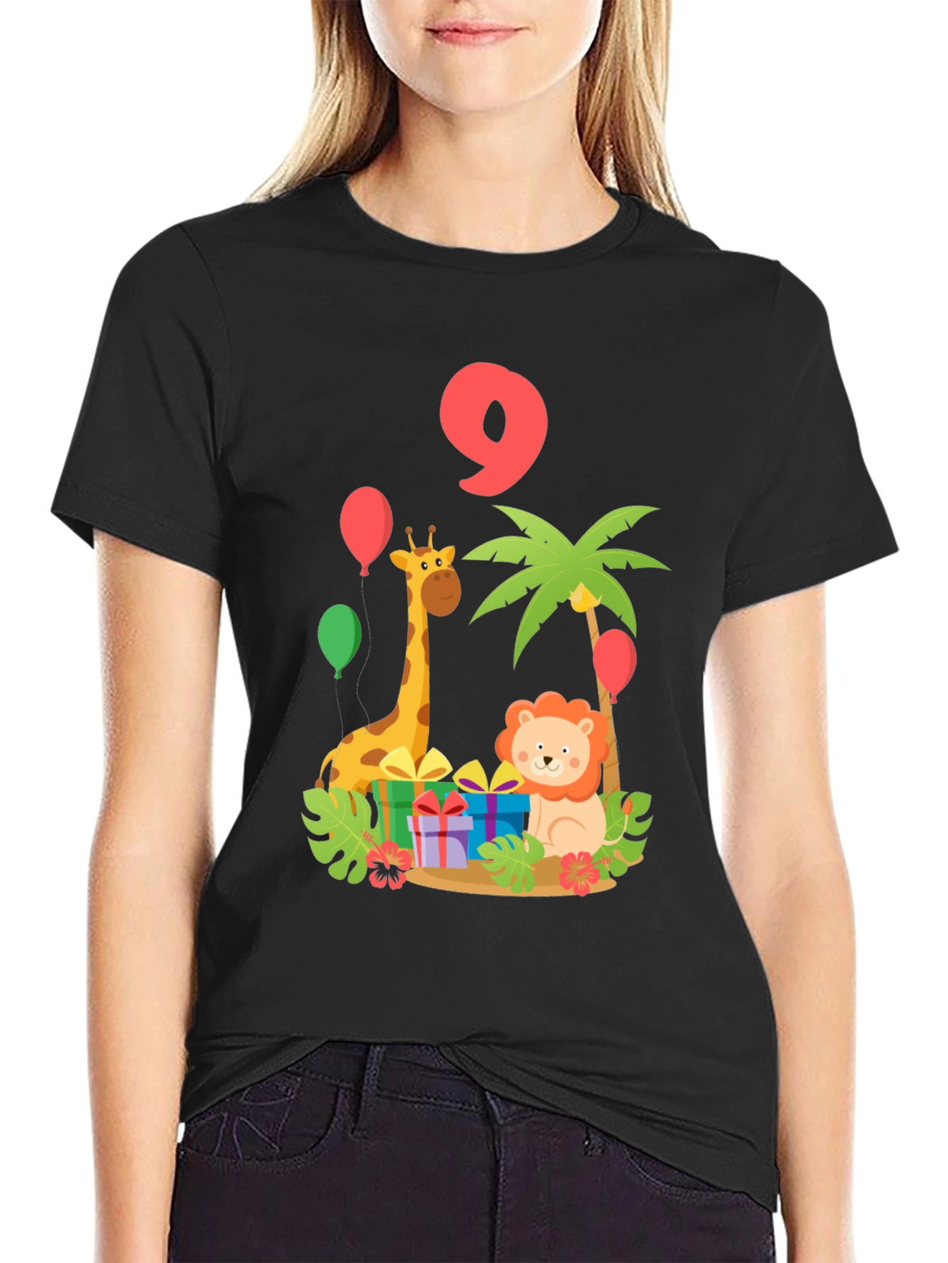 Birthday 9th Giraffe Lion Jungle Animals T-Shirt