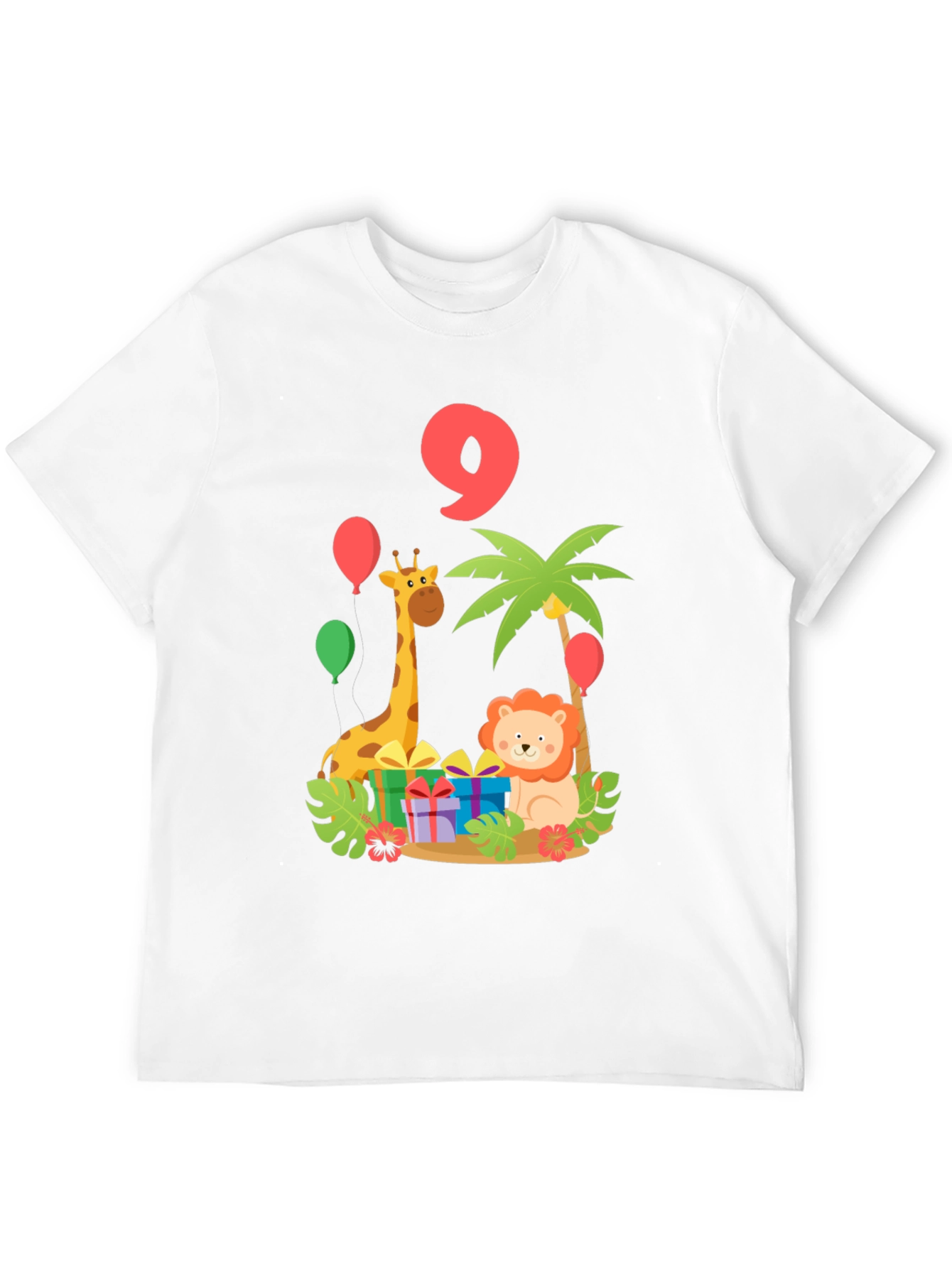 Birthday 9th Giraffe Lion Jungle Animals T-Shirt