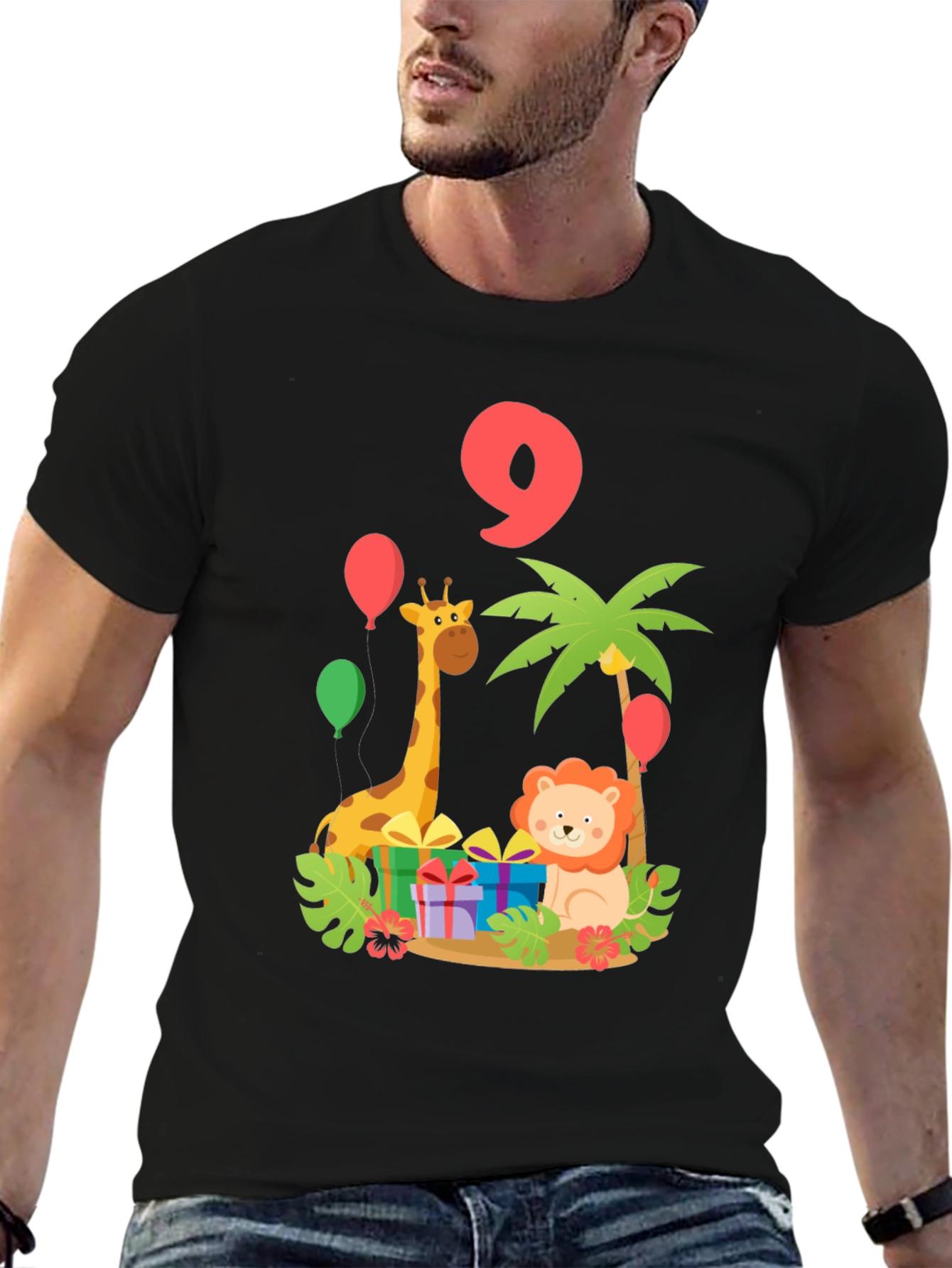 Birthday 9th Giraffe Lion Jungle Animals T-Shirt