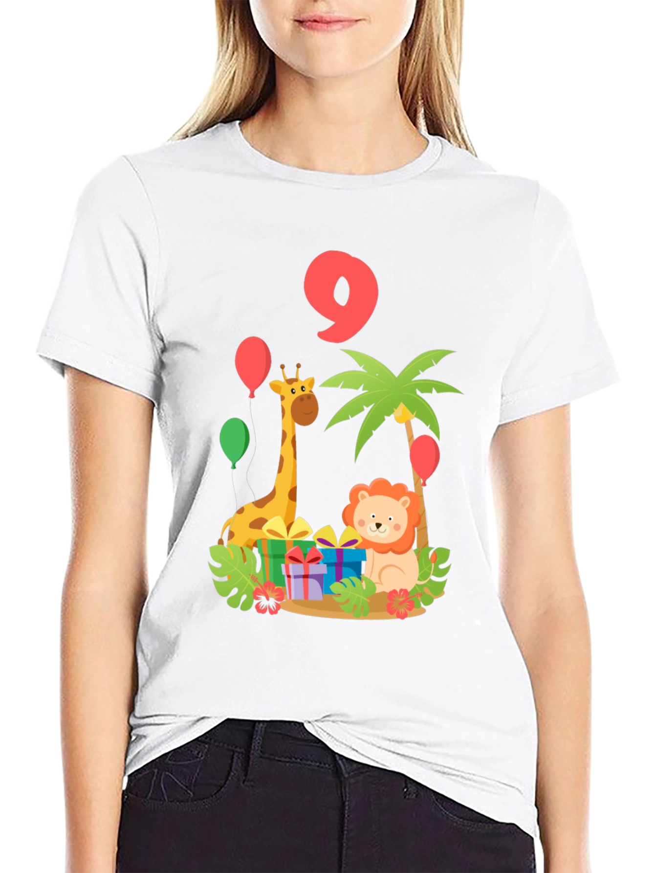 Birthday 9th Giraffe Lion Jungle Animals T-Shirt