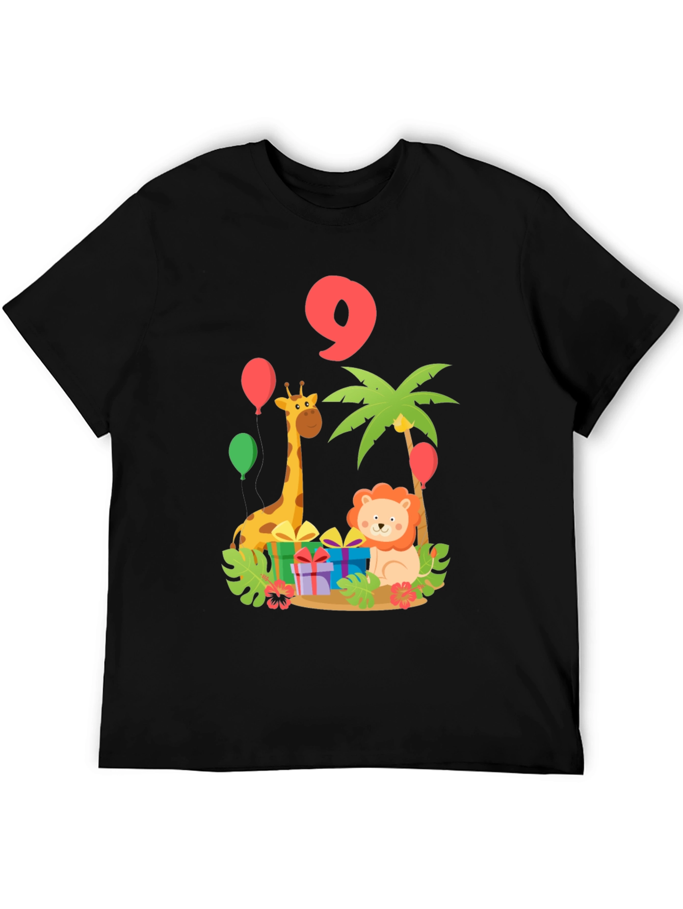 Birthday 9th Giraffe Lion Jungle Animals T-Shirt