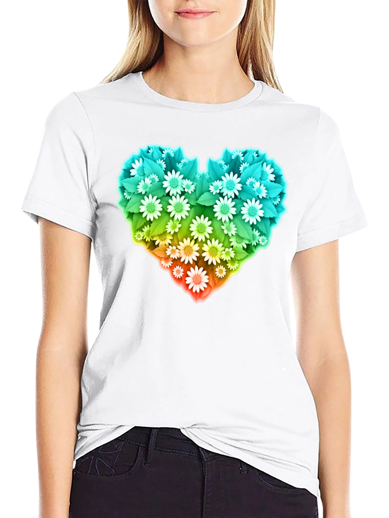 Floral Heart Graphic T-Shirt - Black