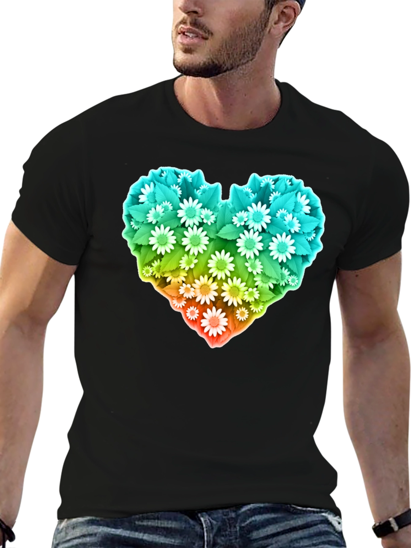 Floral Heart Graphic T-Shirt - Black