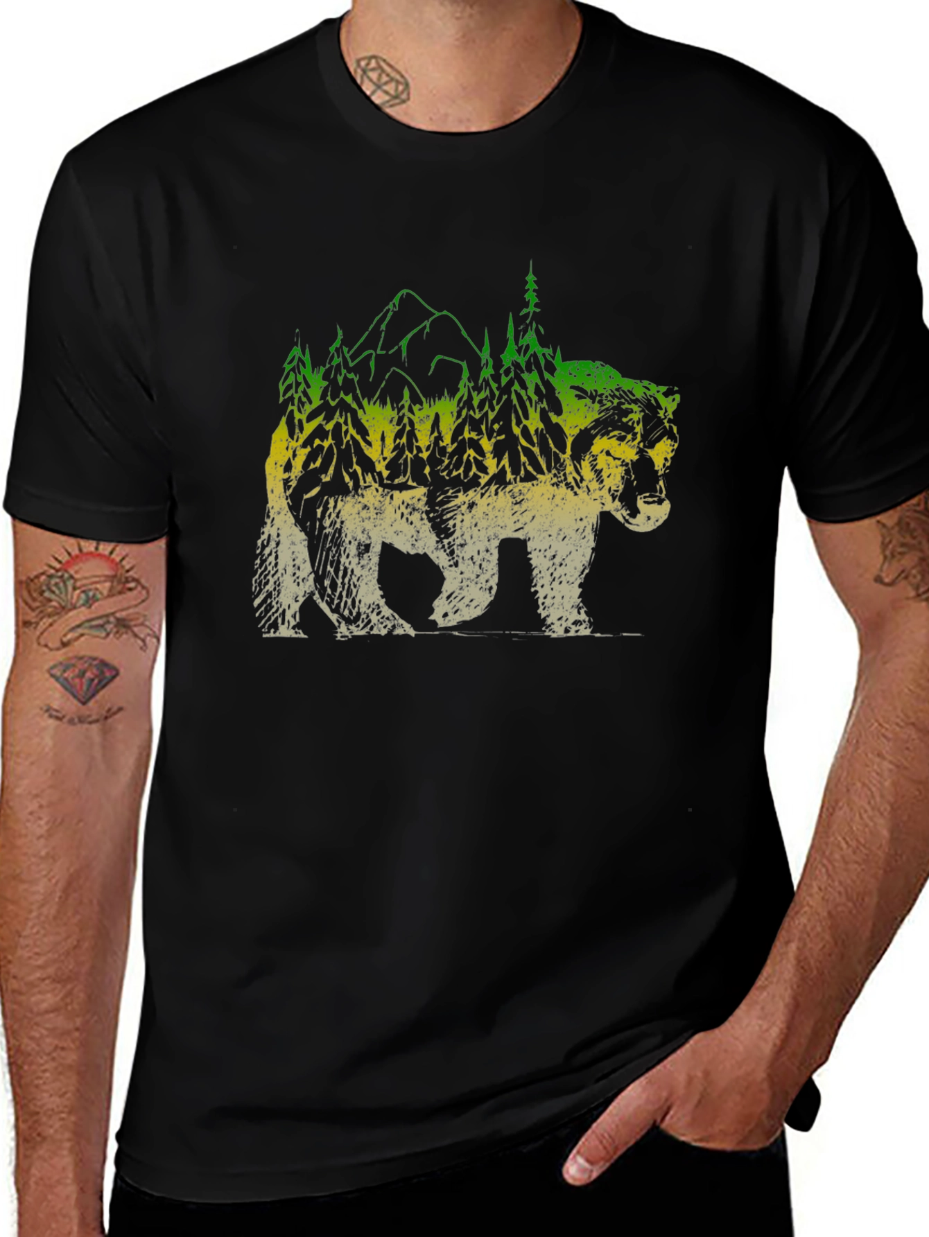 Nature Bear Graphic Tee - Mens Black T-Shirt