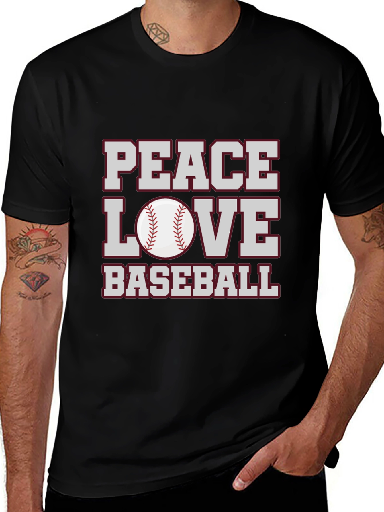 Peace Love Baseball Graphic T-Shirt