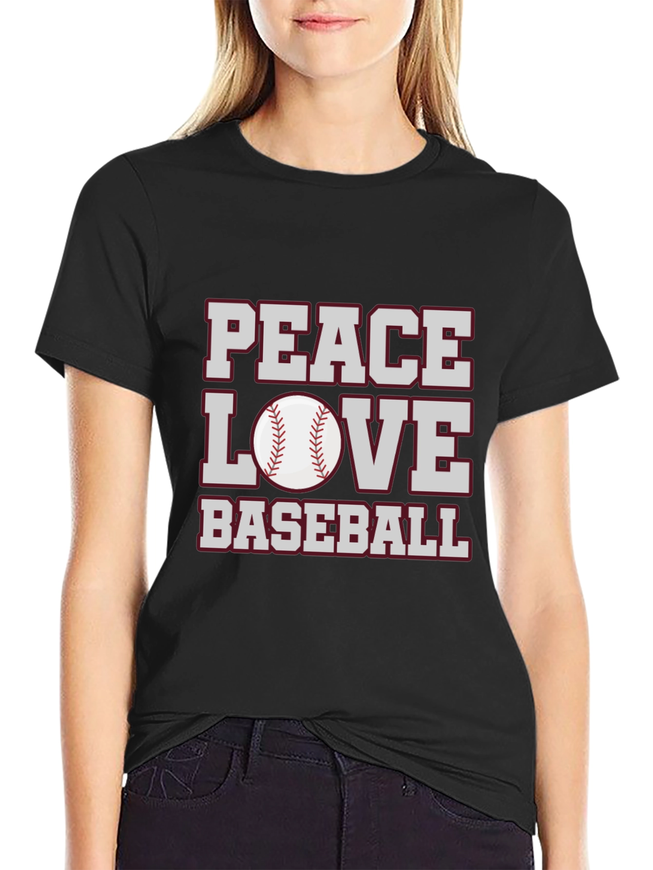 Peace Love Baseball Graphic T-Shirt