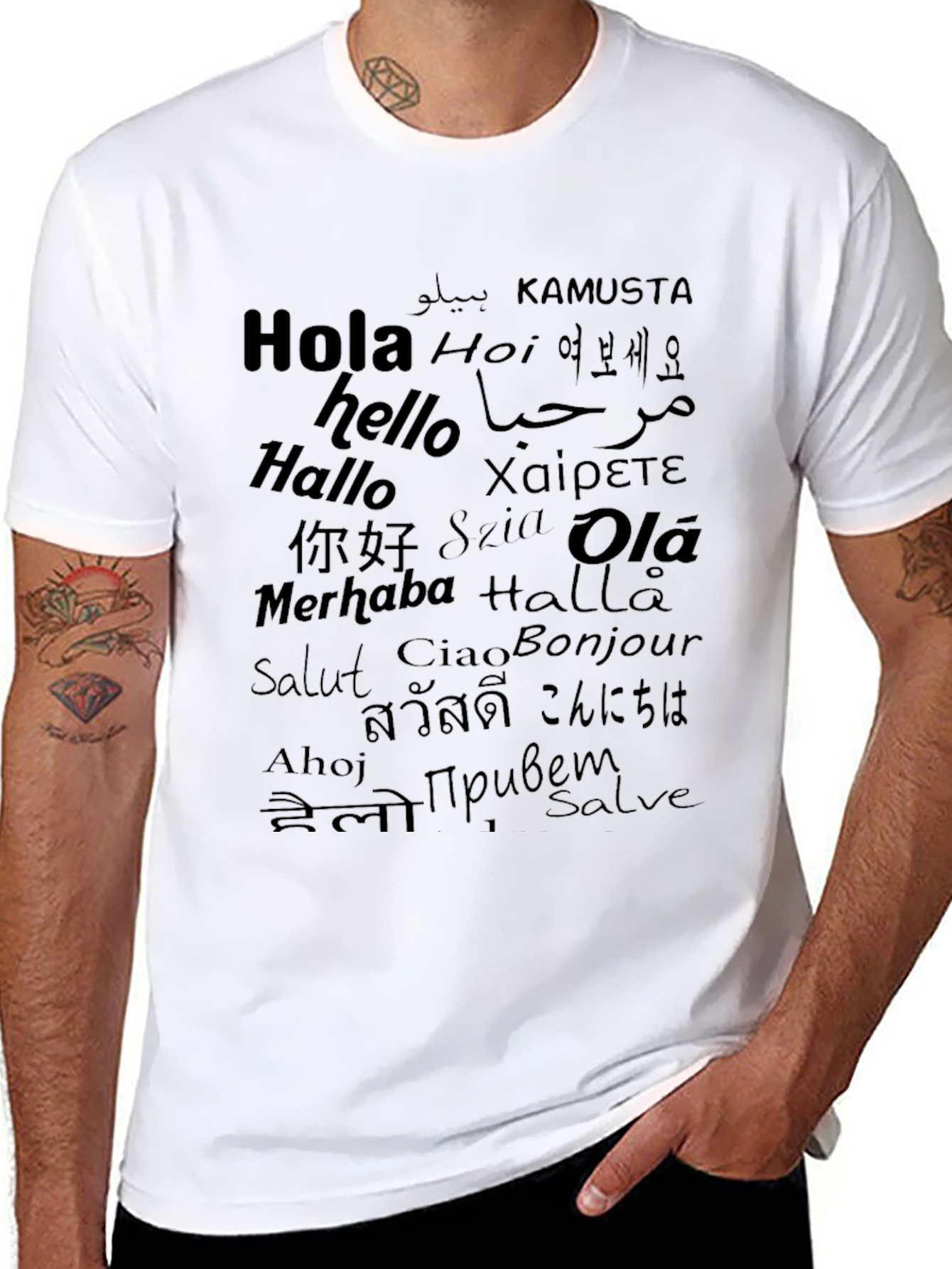 Multilingual Greetings Black T-Shirt