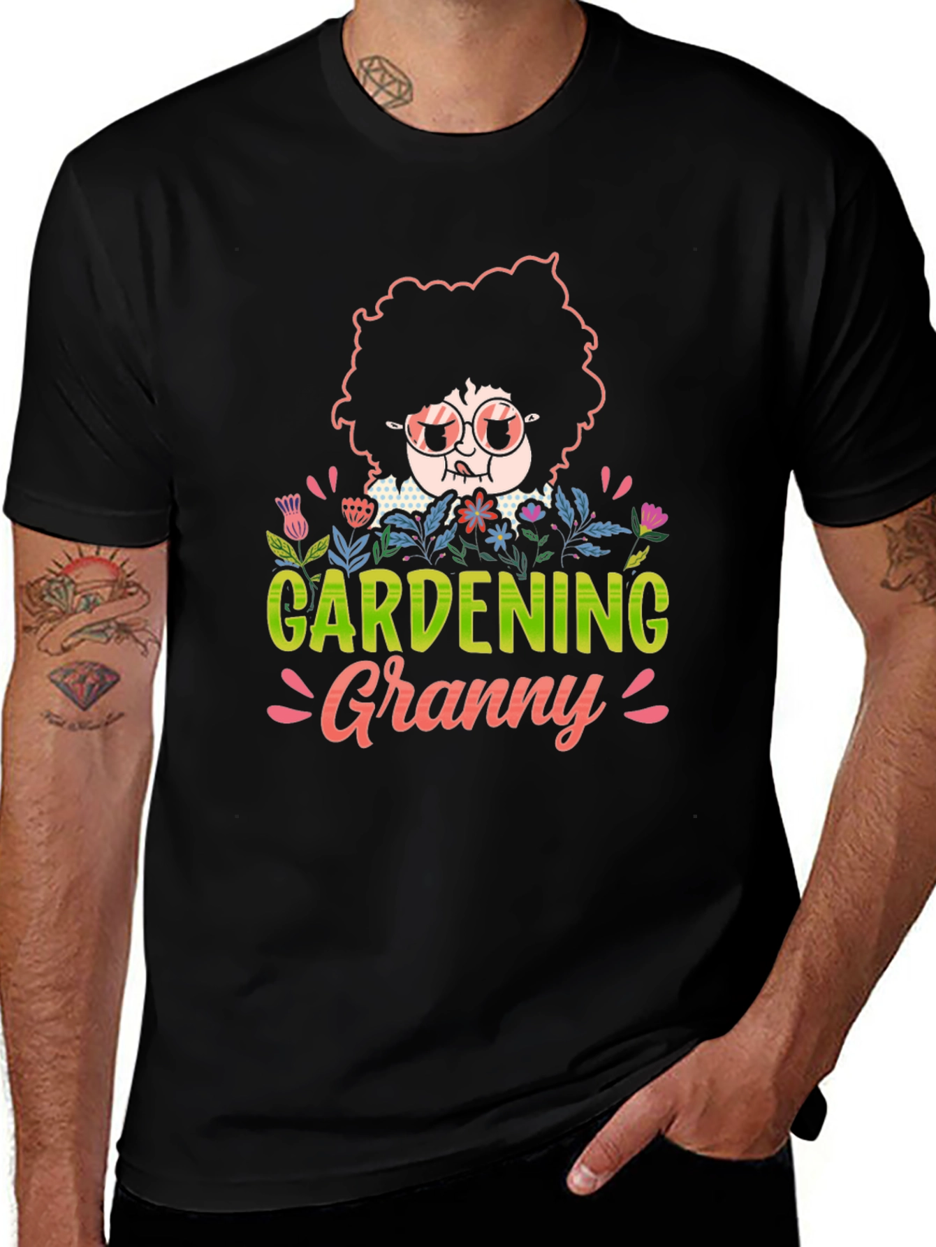 Gardening Granny T-Shirt - Unisex Black Cotton Tee