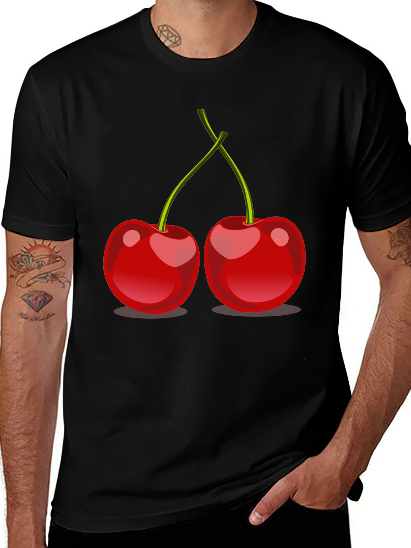 Cherry Graphic Tee - Stylish Black T-Shirt