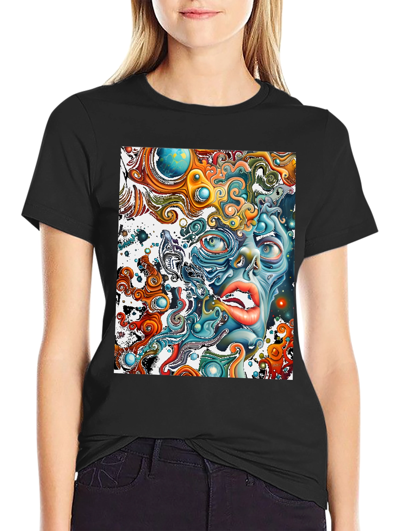 Surreal Face Graphic T-Shirt - Black