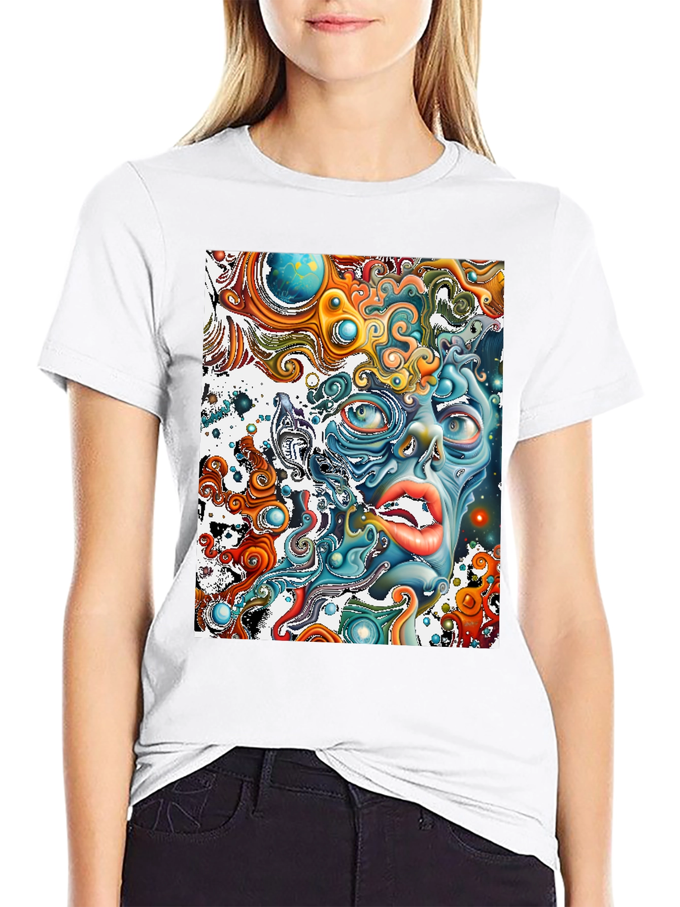 Surreal Face Graphic T-Shirt - Black