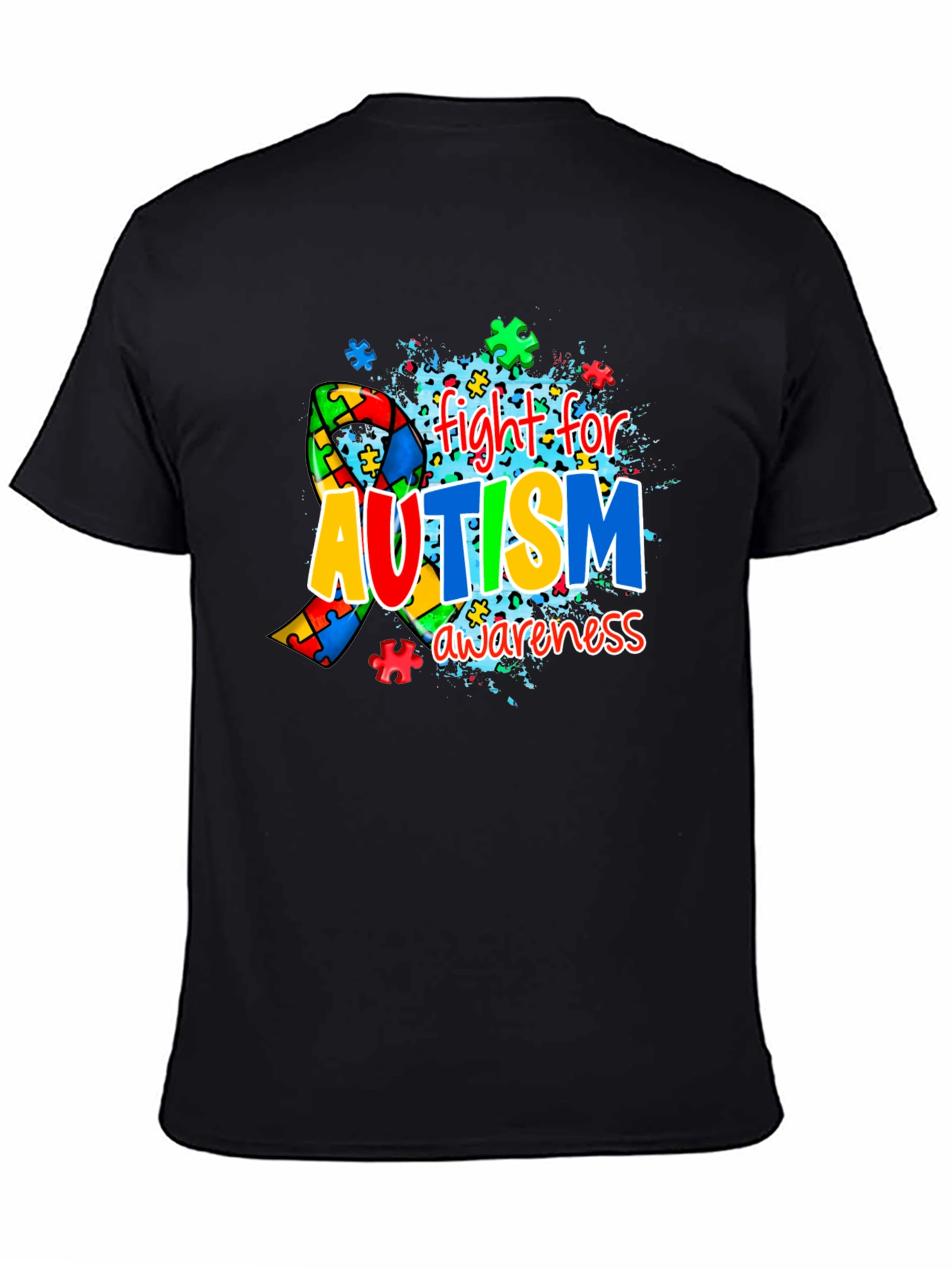 Autism Awareness Puzzle Ribbon Black T-Shirt