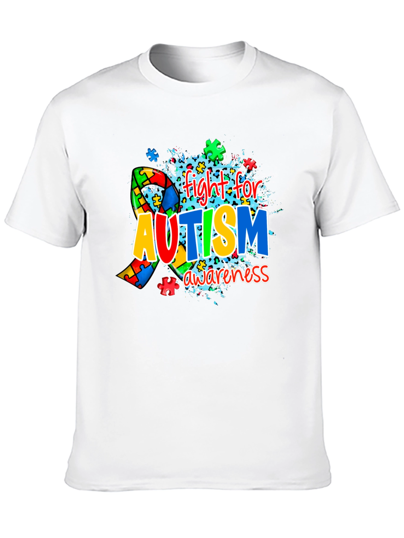 Autism Awareness Puzzle Ribbon Black T-Shirt