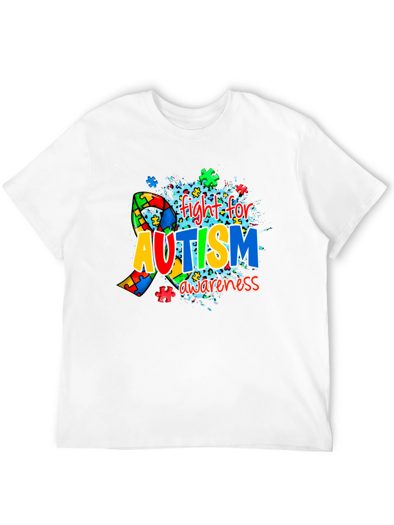 Autism Awareness Puzzle Ribbon Black T-Shirt