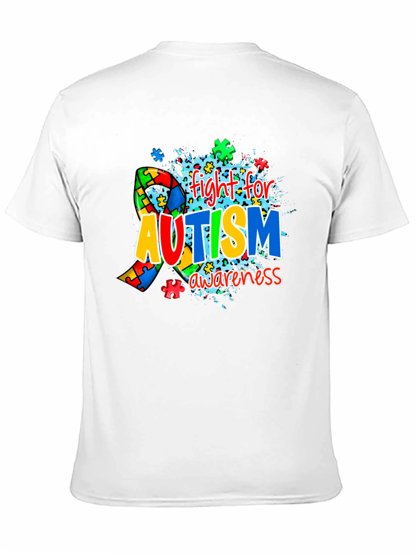 Autism Awareness Puzzle Ribbon Black T-Shirt