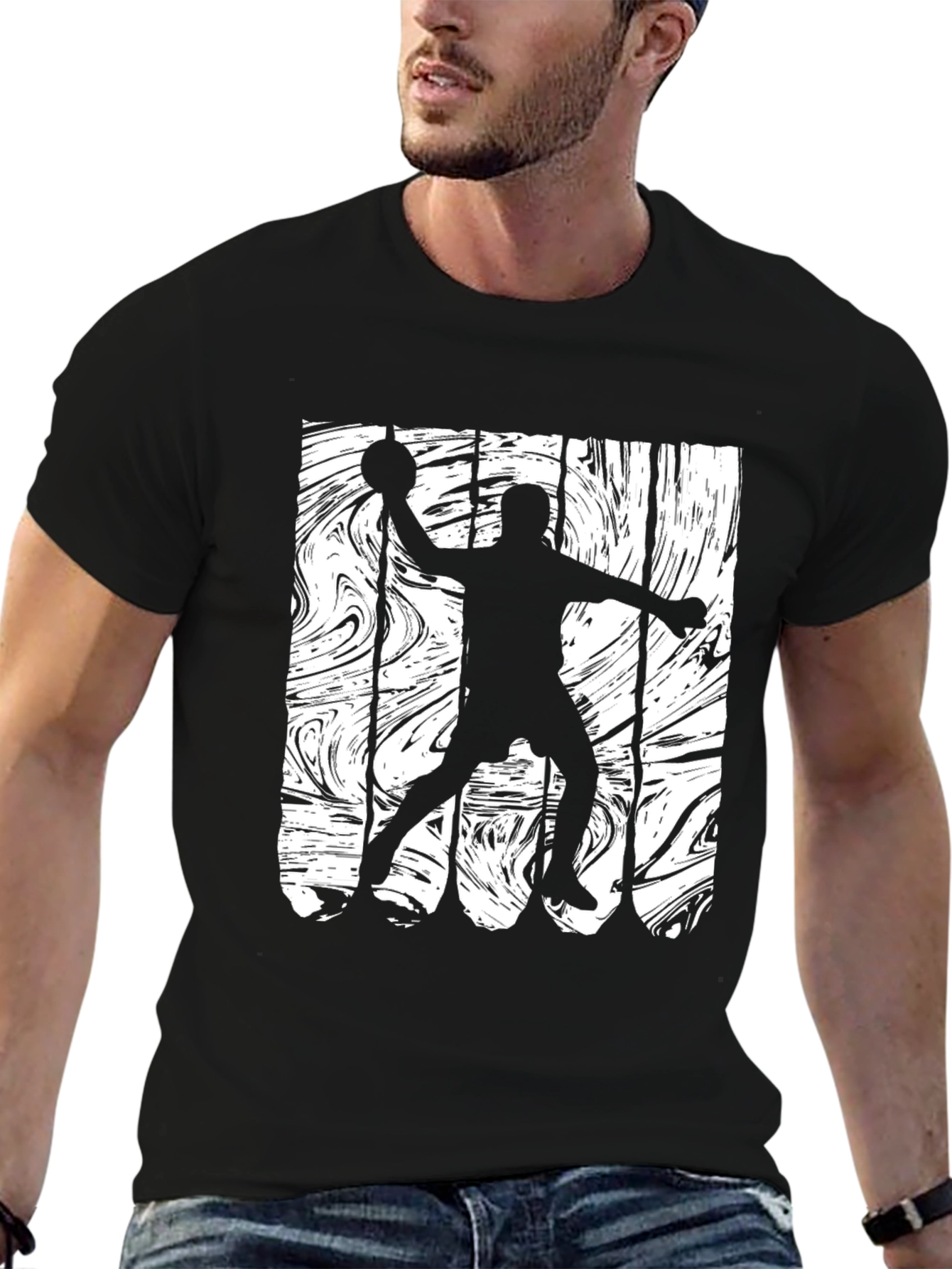 Handball Player Graphic Black T-Shirt