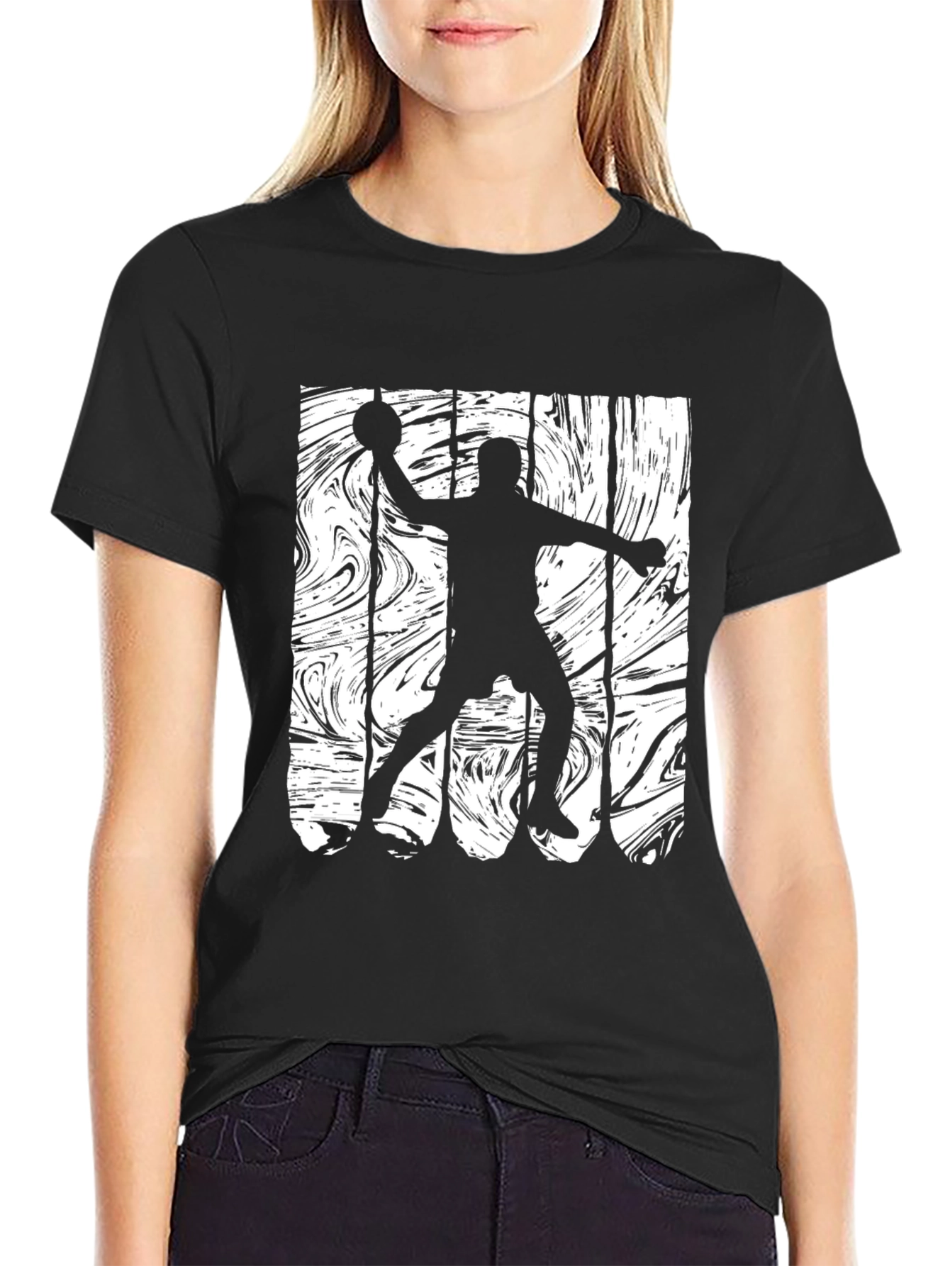 Handball Player Graphic Black T-Shirt