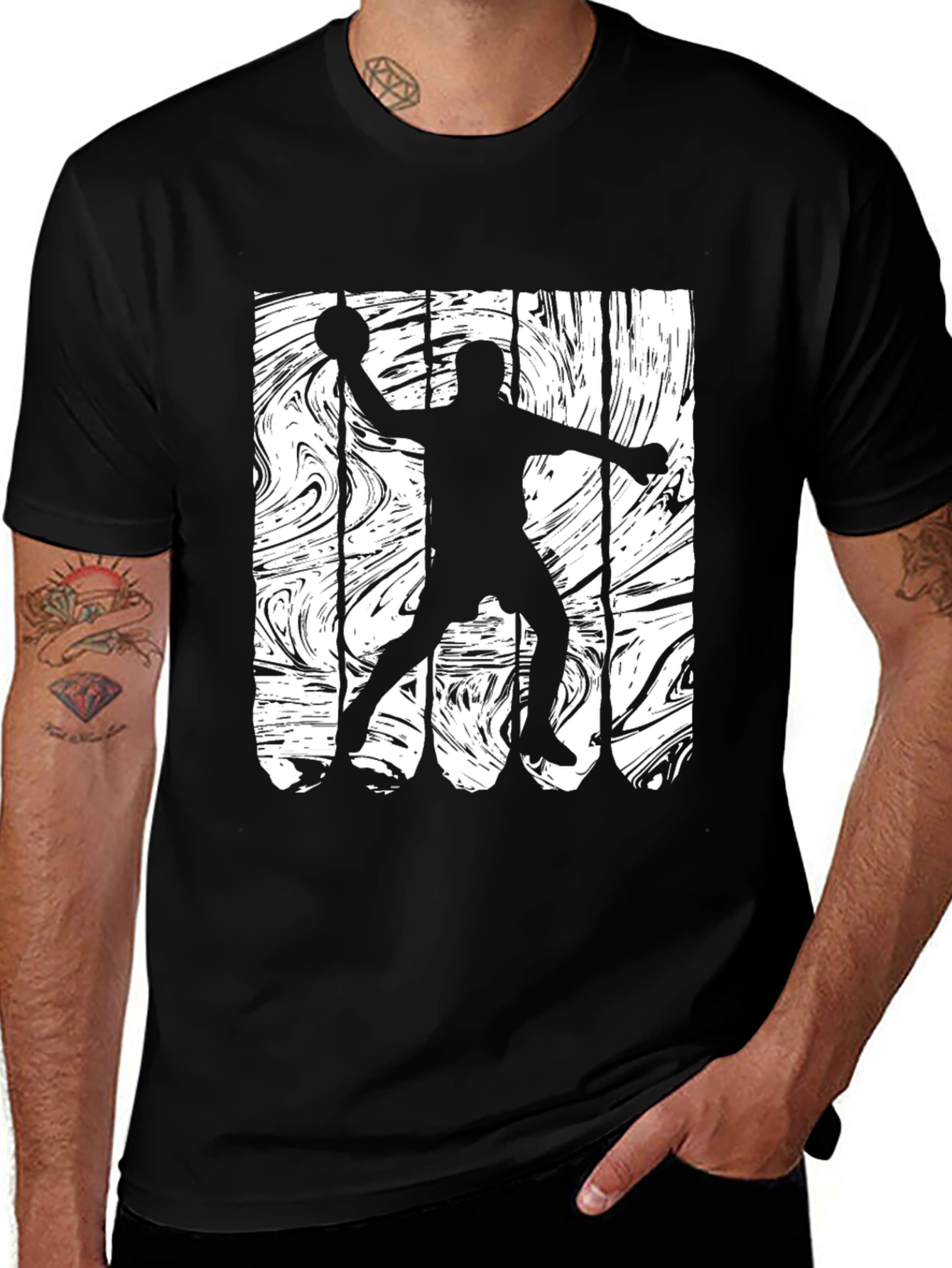 Handball Player Graphic Black T-Shirt