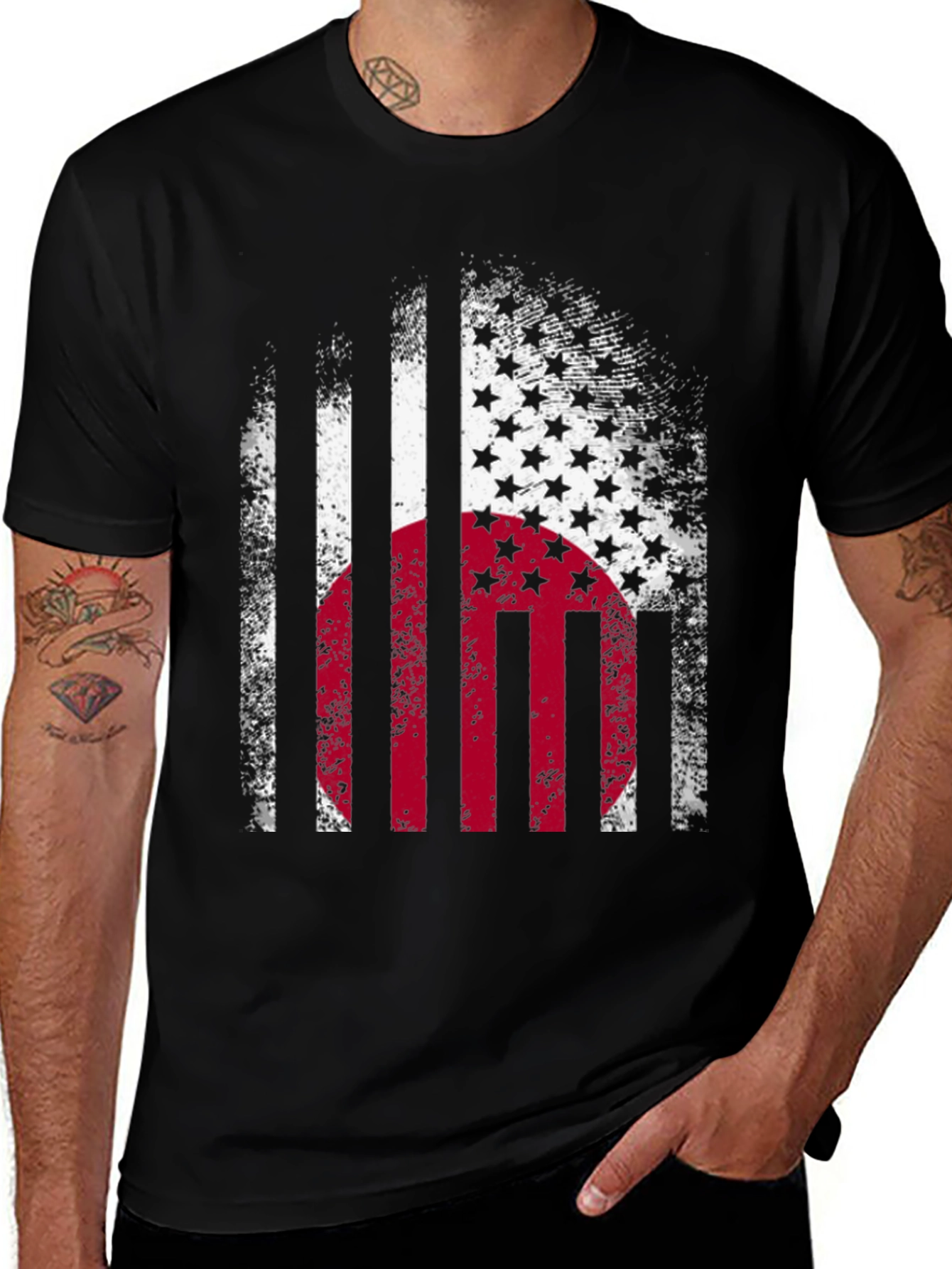 USA Japan Flag Graphic Print T-Shirt