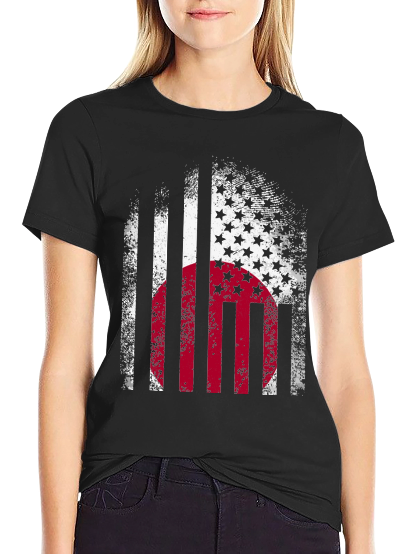 USA Japan Flag Graphic Print T-Shirt
