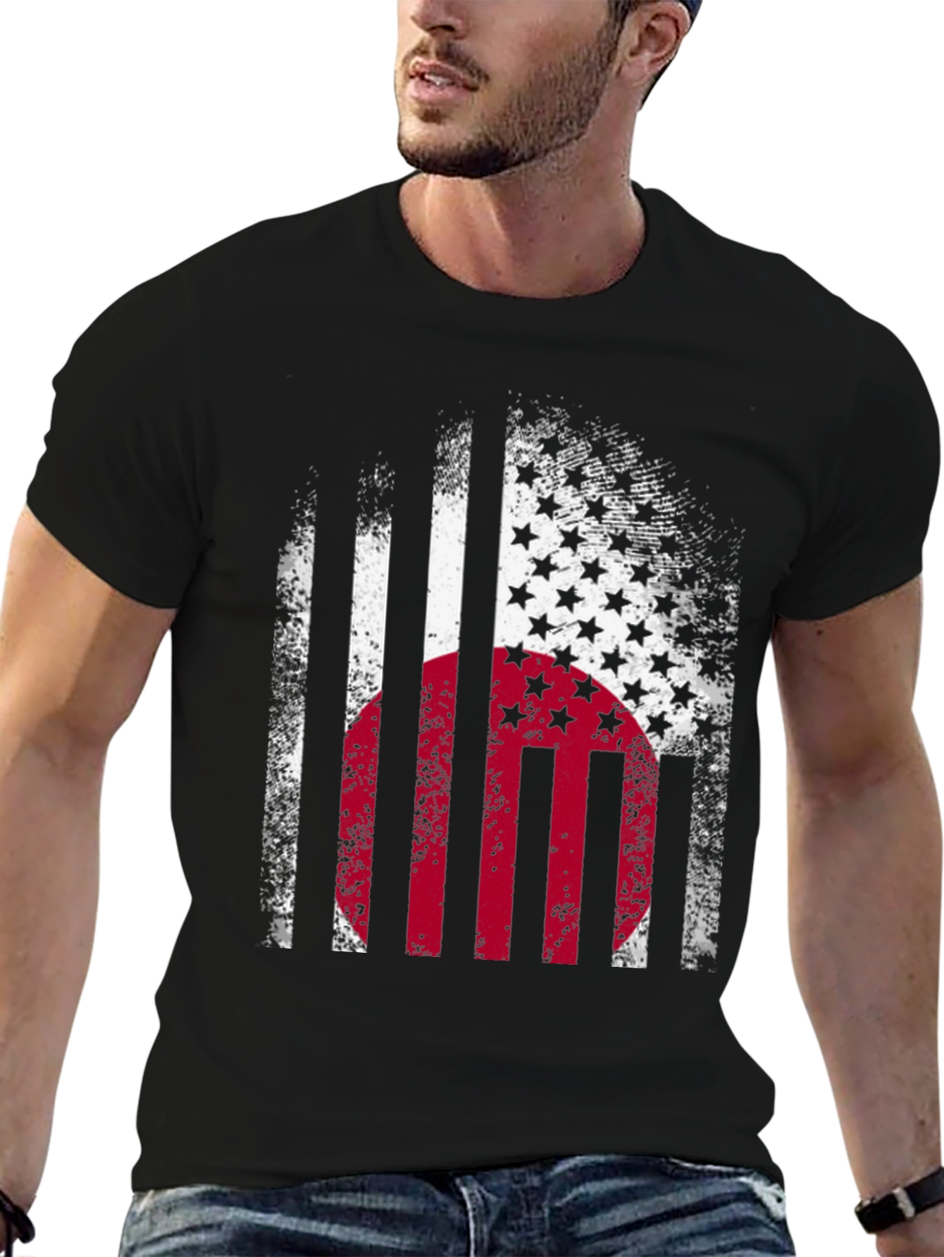 USA Japan Flag Graphic Print T-Shirt