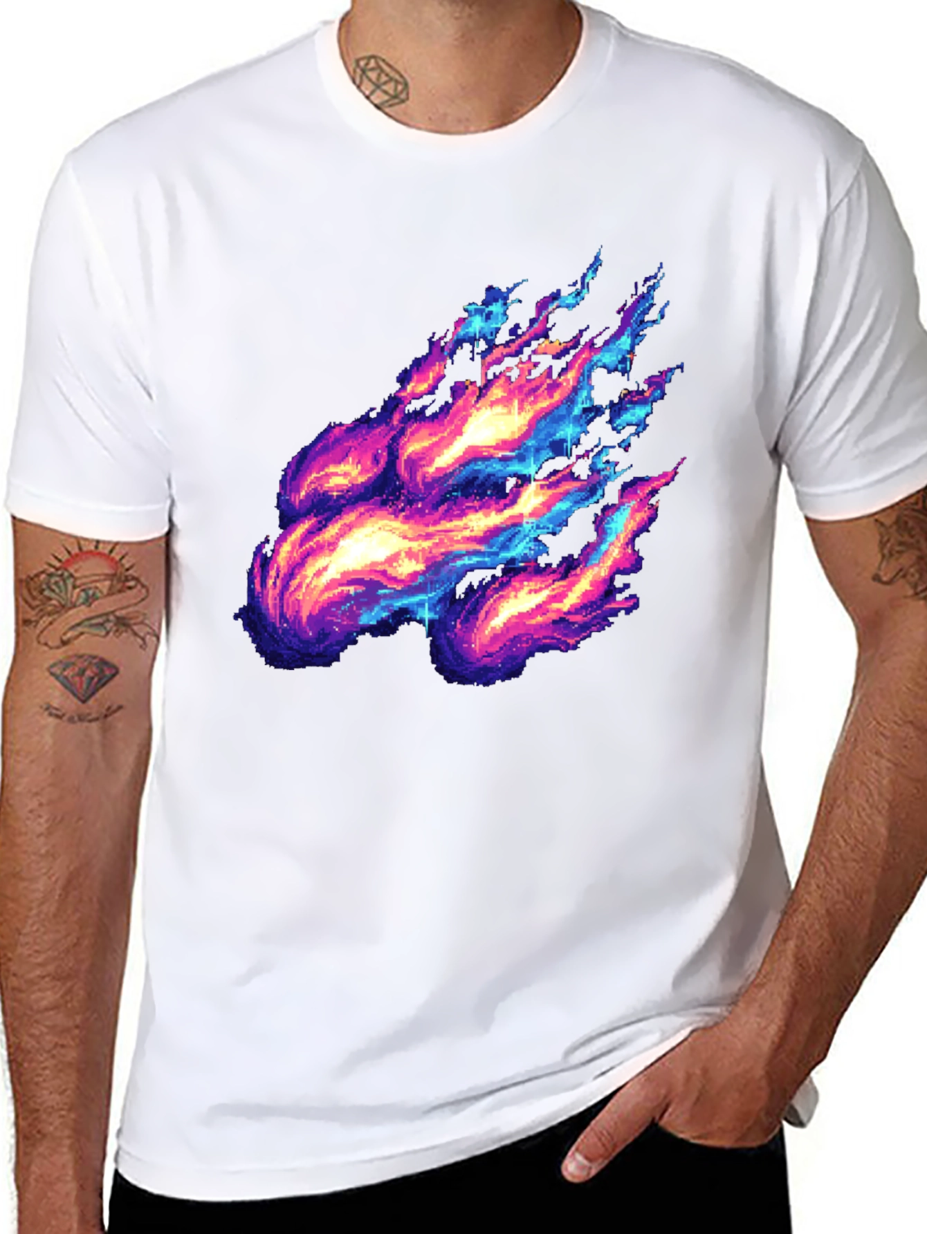 Pixelated Fire Graphic Black Tee