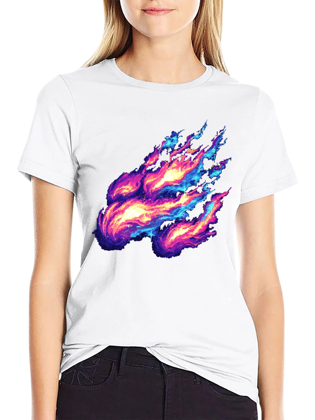 Pixelated Fire Graphic Black Tee