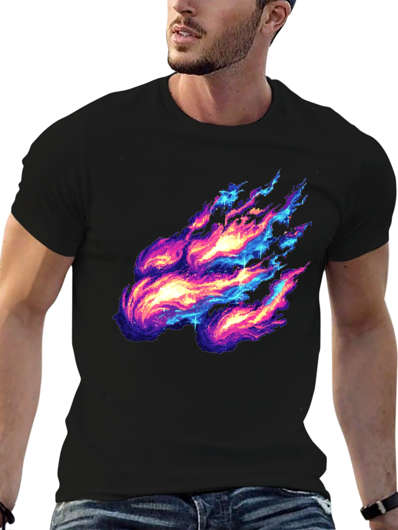Pixelated Fire Graphic Black Tee