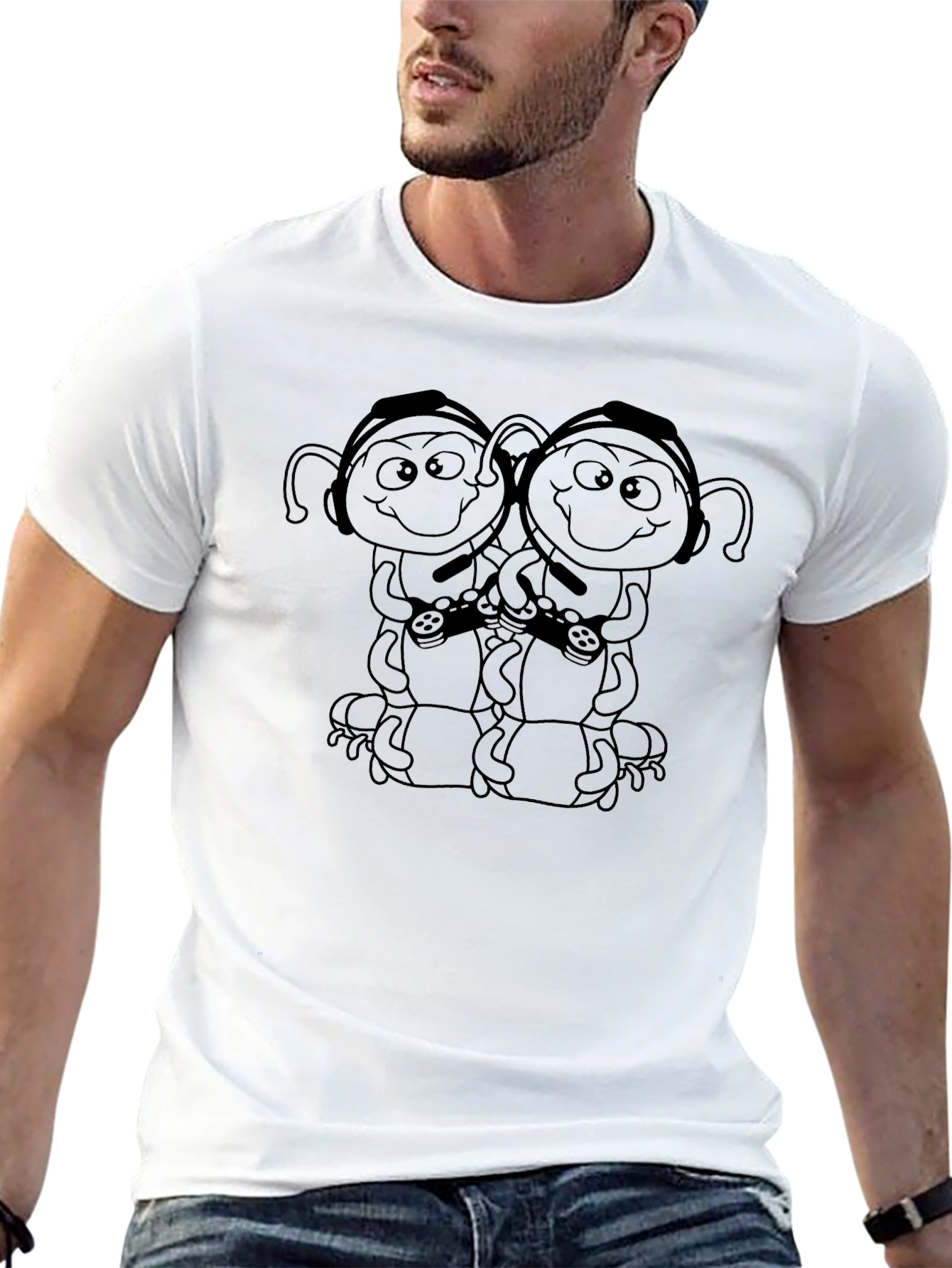 Gamer Bug Black T-Shirt - Cartoon Style