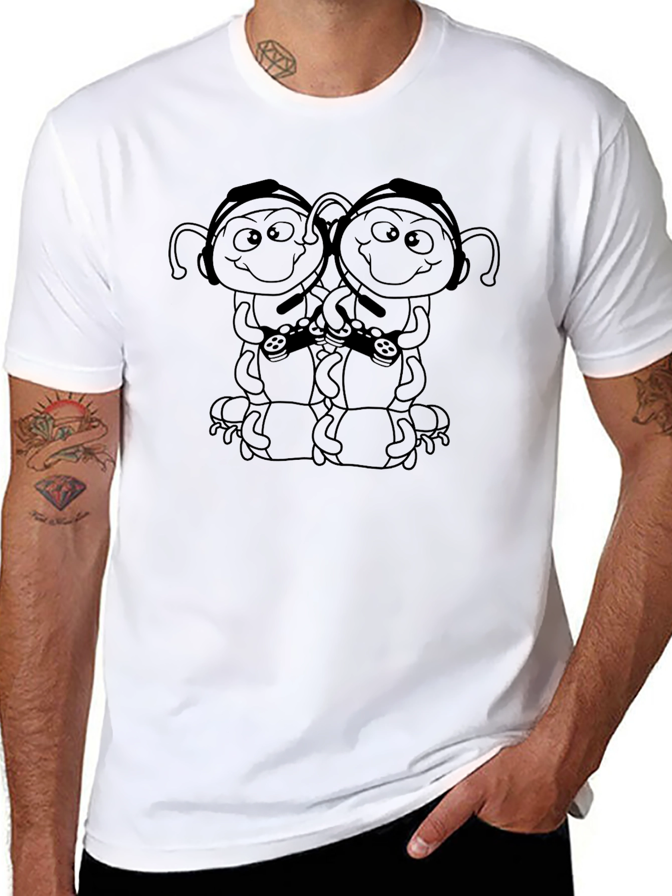 Gamer Bug Black T-Shirt - Cartoon Style