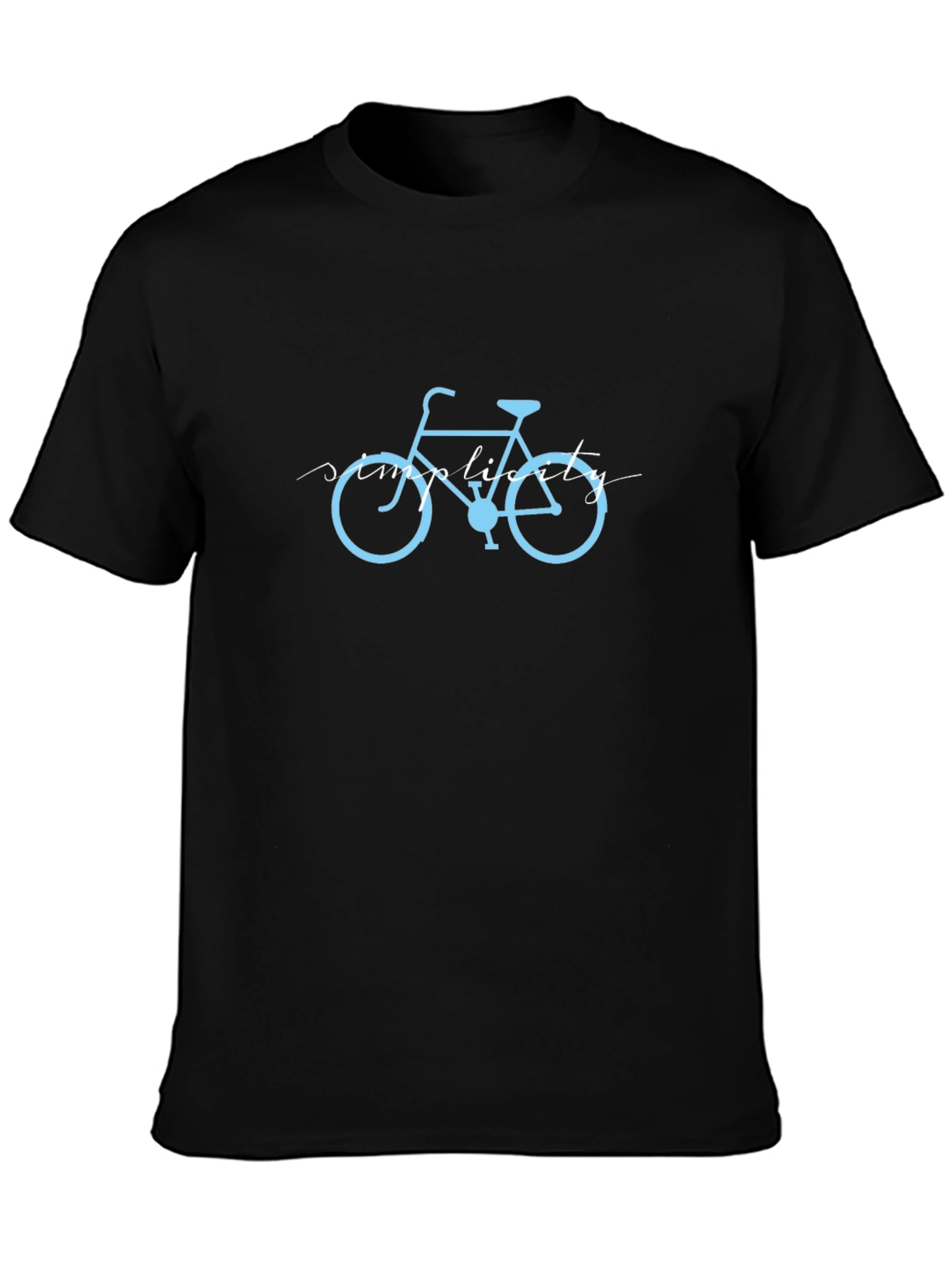 Mens Black T-Shirt with Light Blue Bike Graphic