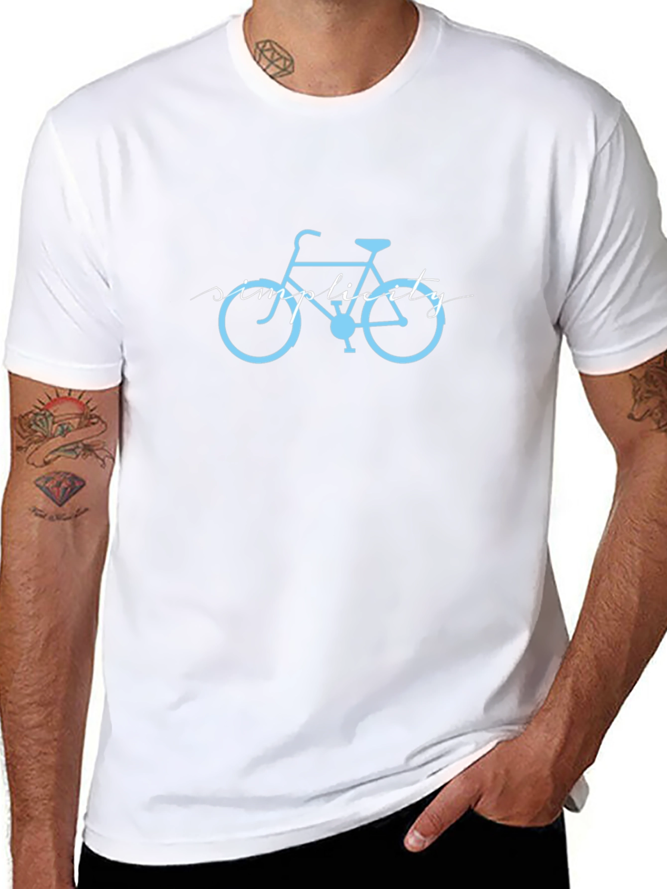 Mens Black T-Shirt with Light Blue Bike Graphic