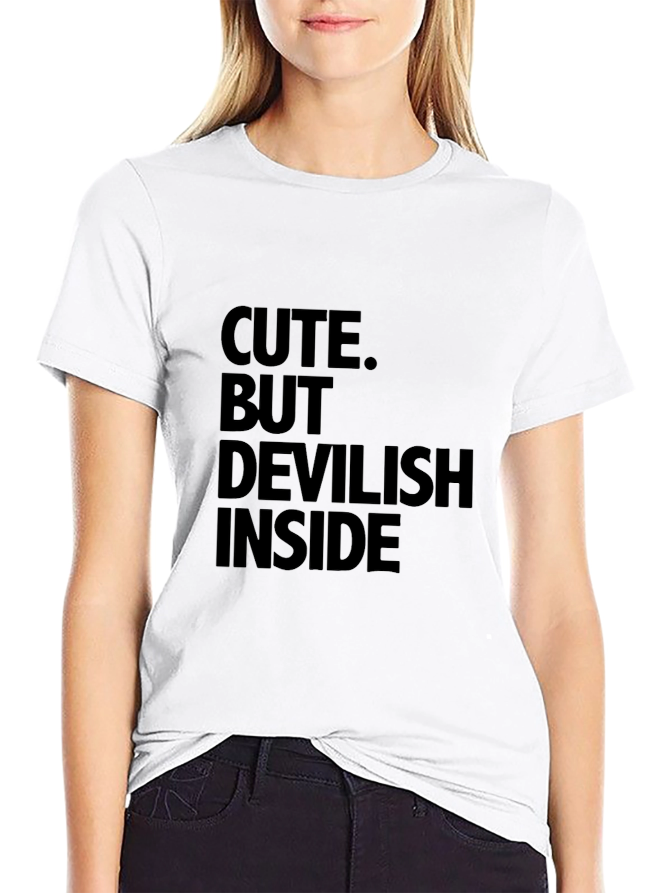 Cute But Devilish Inside Graphic Tee - Black