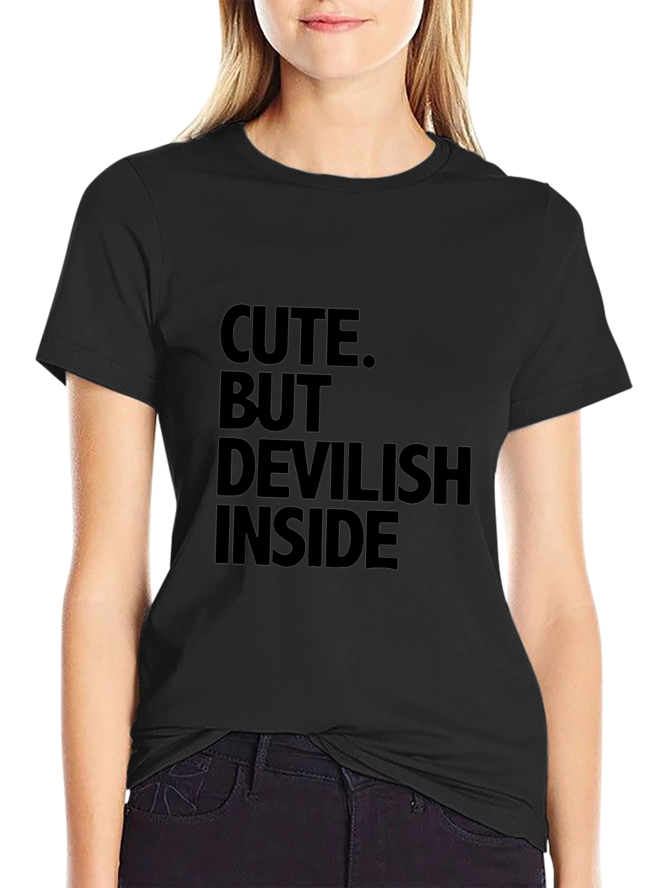 Cute But Devilish Inside Graphic Tee - Black