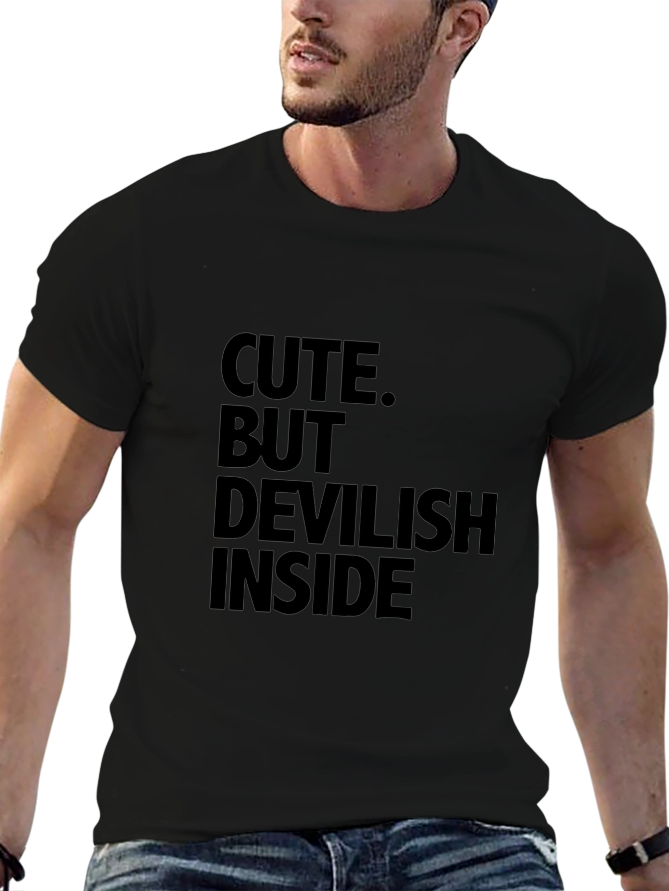 Cute But Devilish Inside Graphic Tee - Black