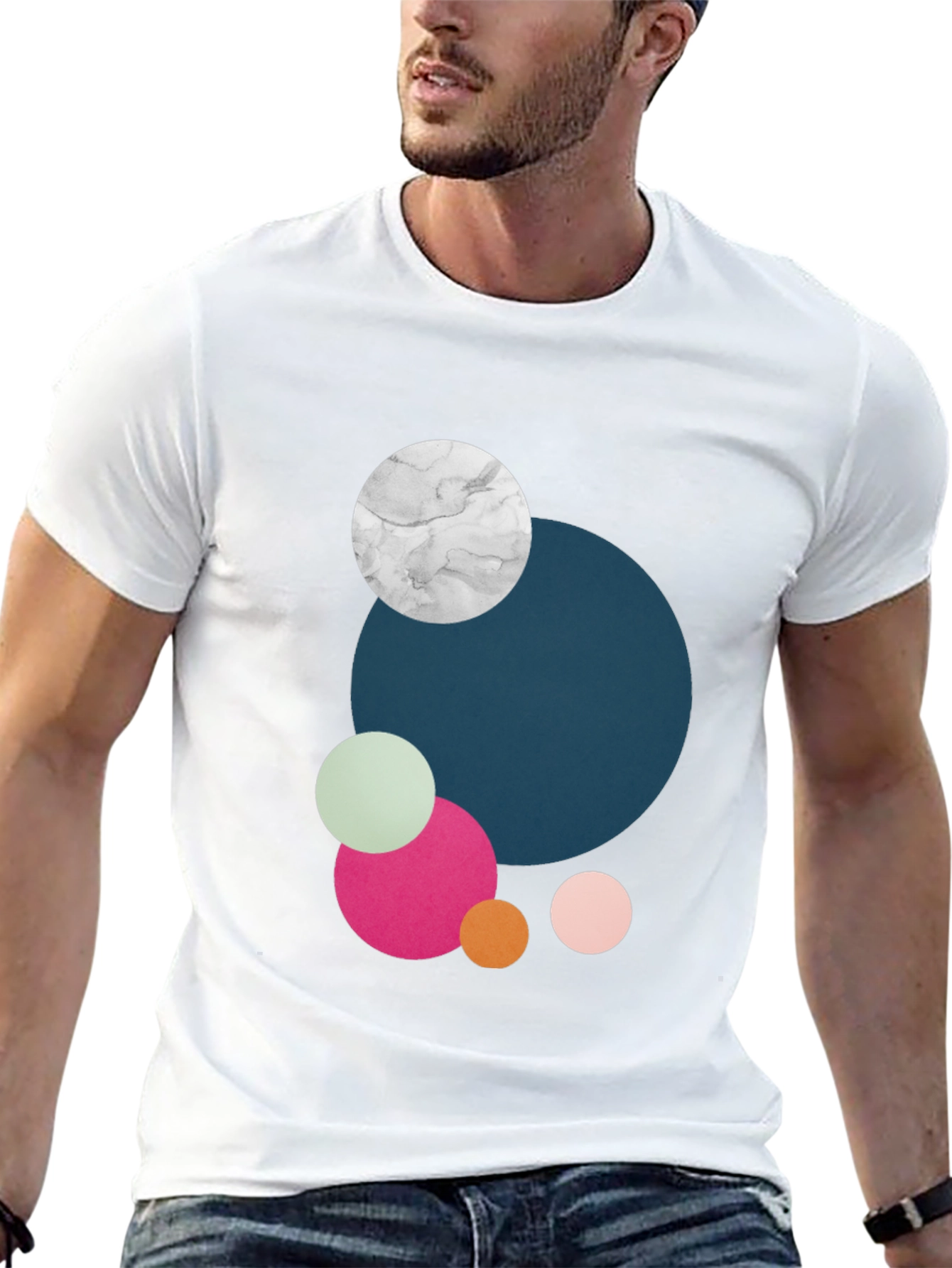 Modern Abstract Circles Graphic Tee - Black