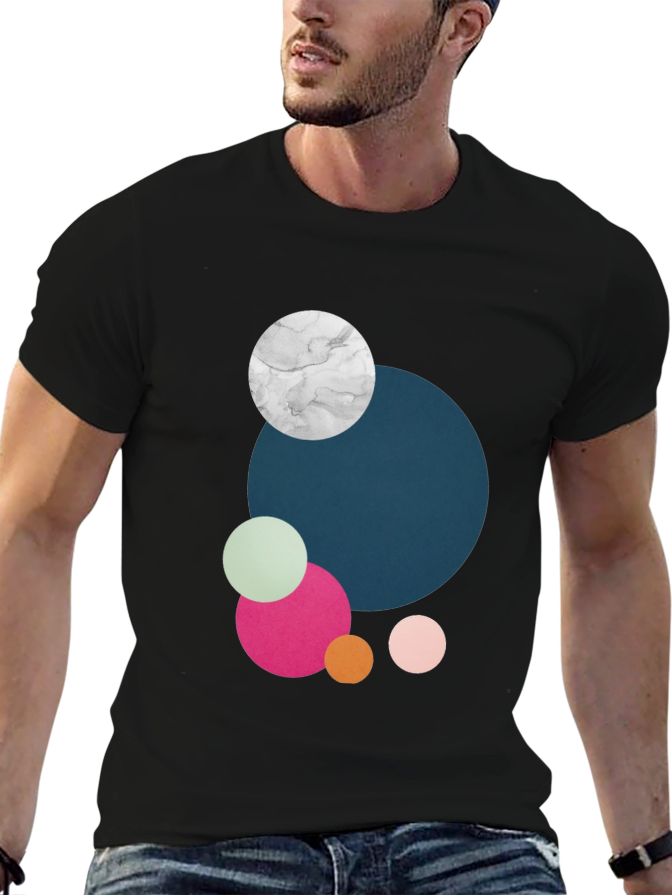 Modern Abstract Circles Graphic Tee - Black