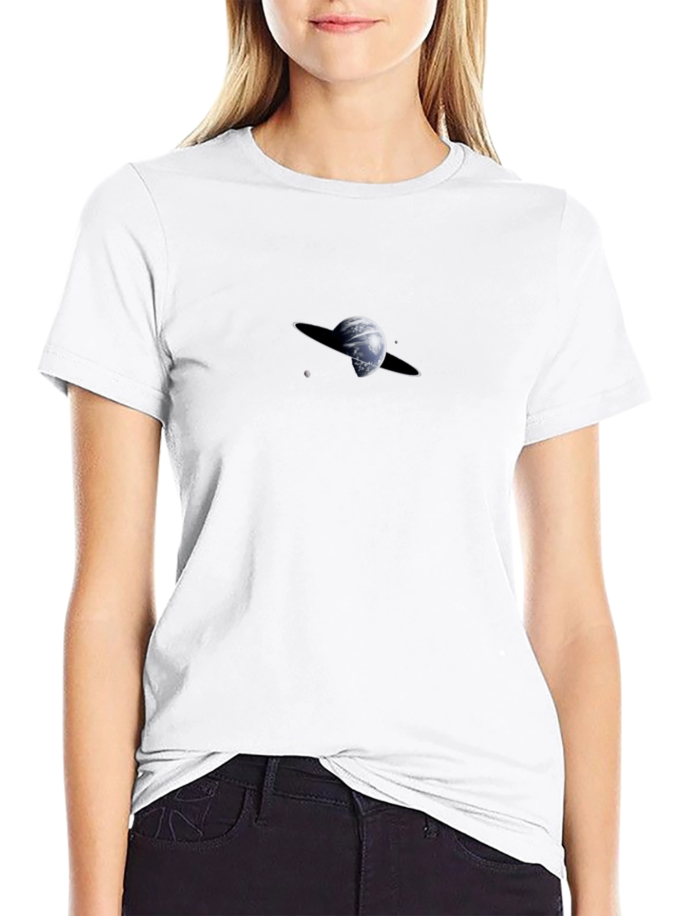 Saturn Graphic Black T-Shirt - Modern Space Design