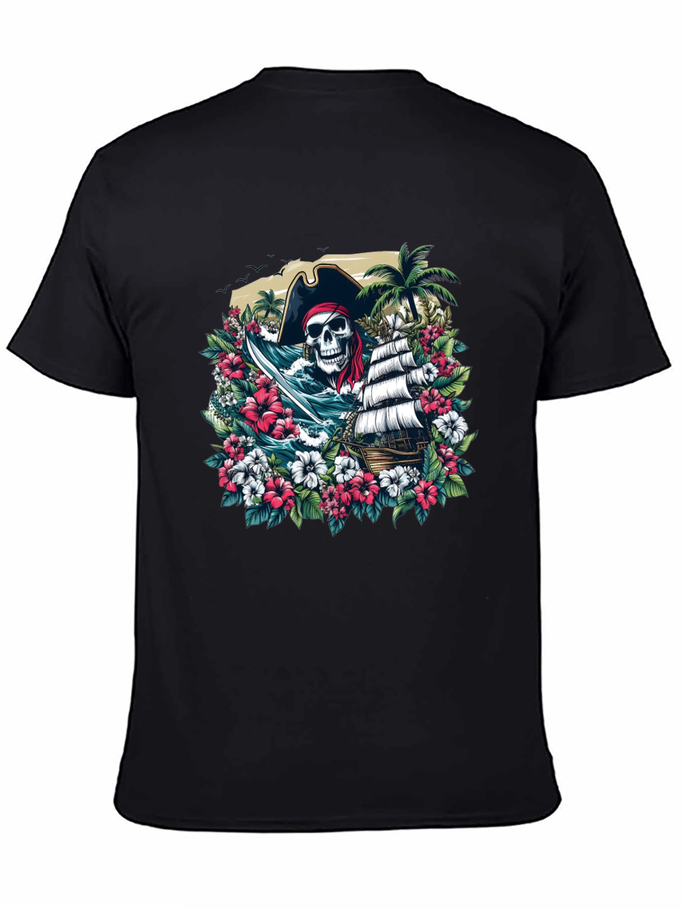 Pirate Skull Floral Graphic T-Shirt