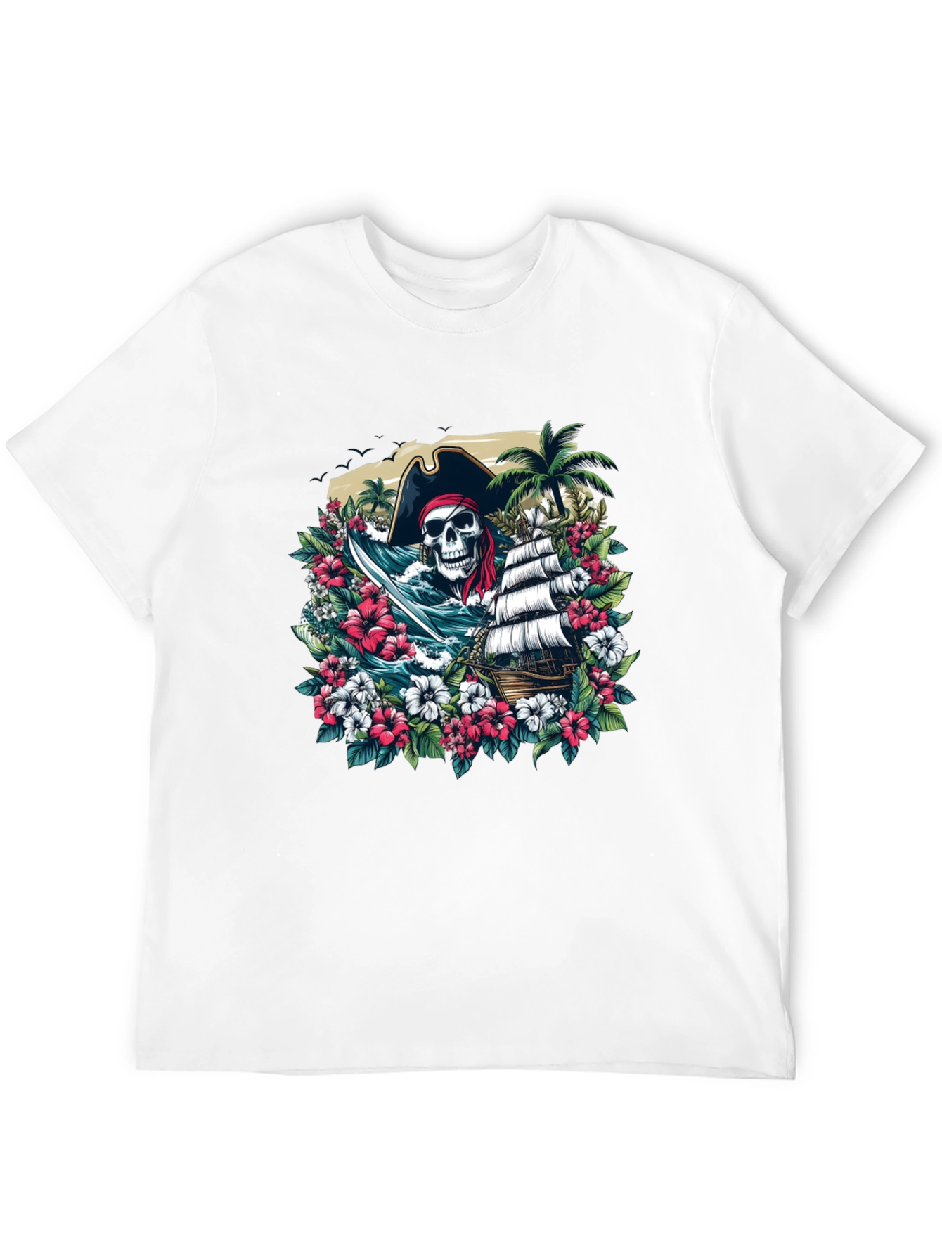Pirate Skull Floral Graphic T-Shirt