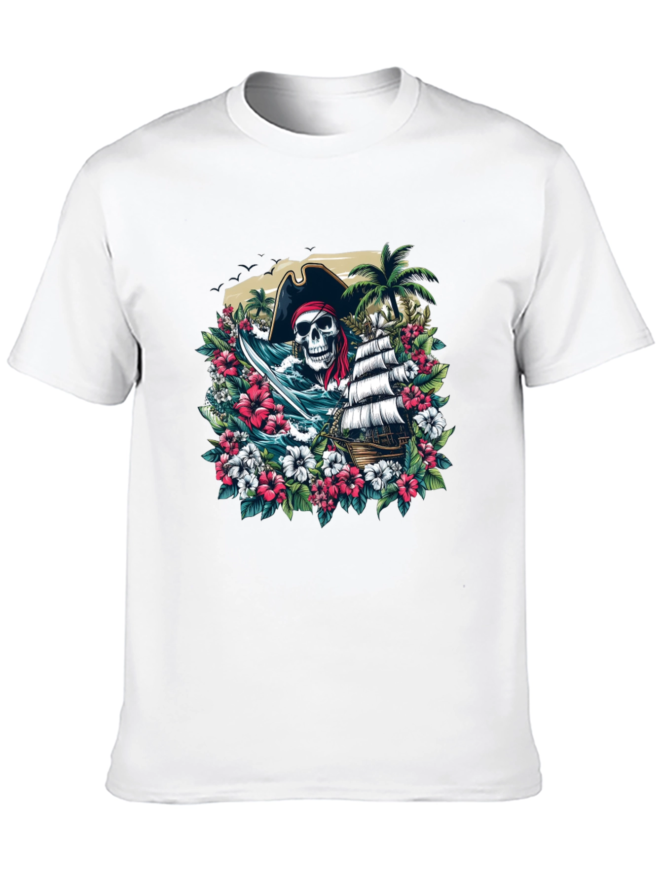 Pirate Skull Floral Graphic T-Shirt