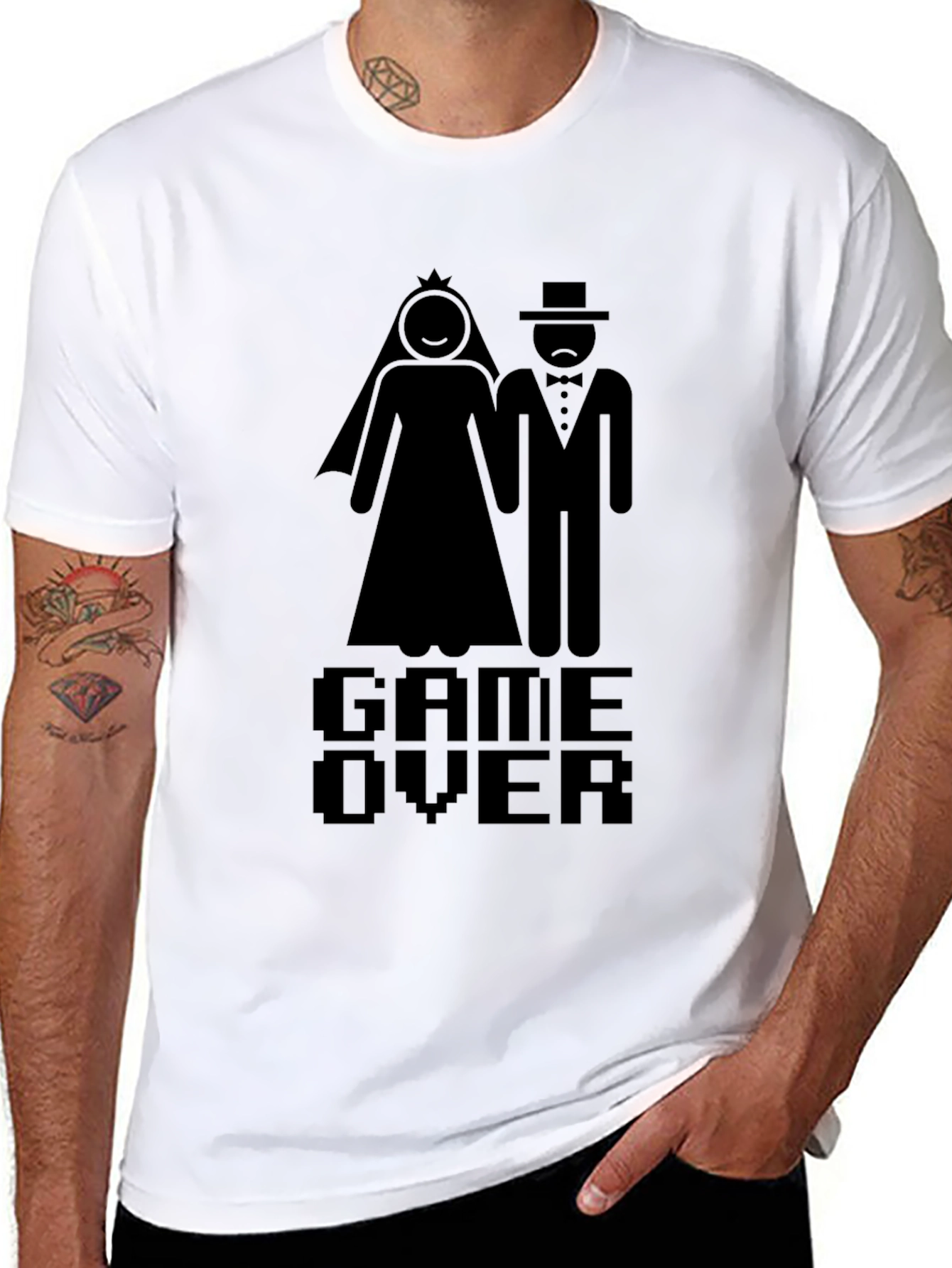 Game Over Wedding Graphic Tee - Black Cotton Blend