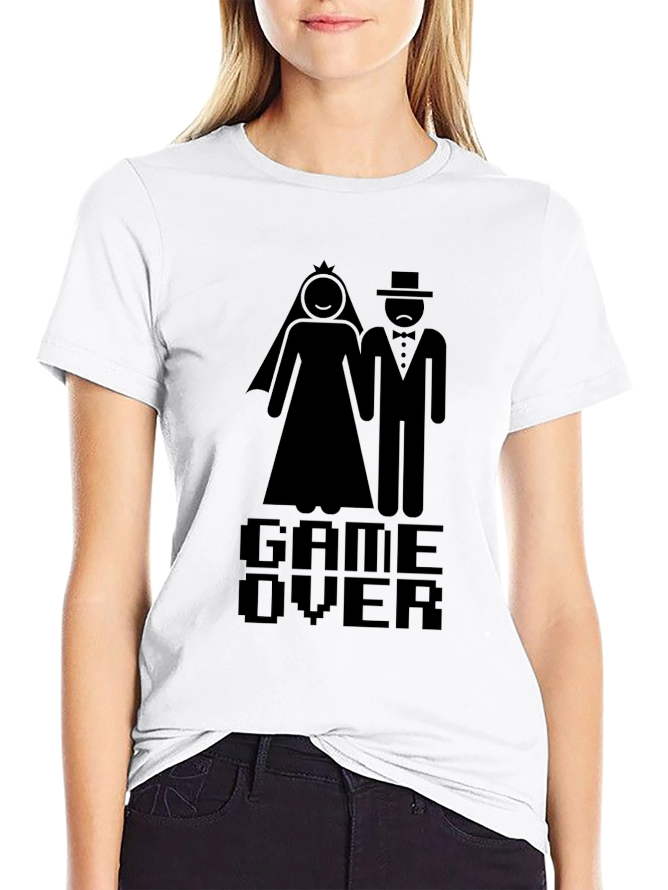 Game Over Wedding Graphic Tee - Black Cotton Blend