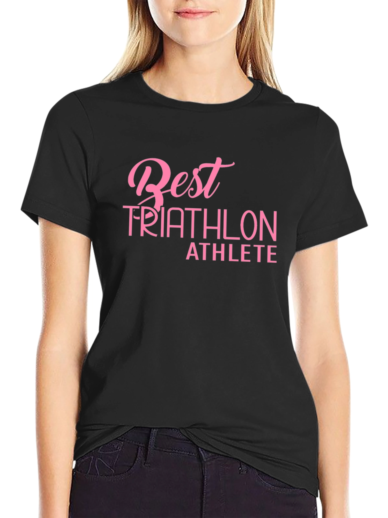 Best Triathlon Athlete Pink Graphic Tee