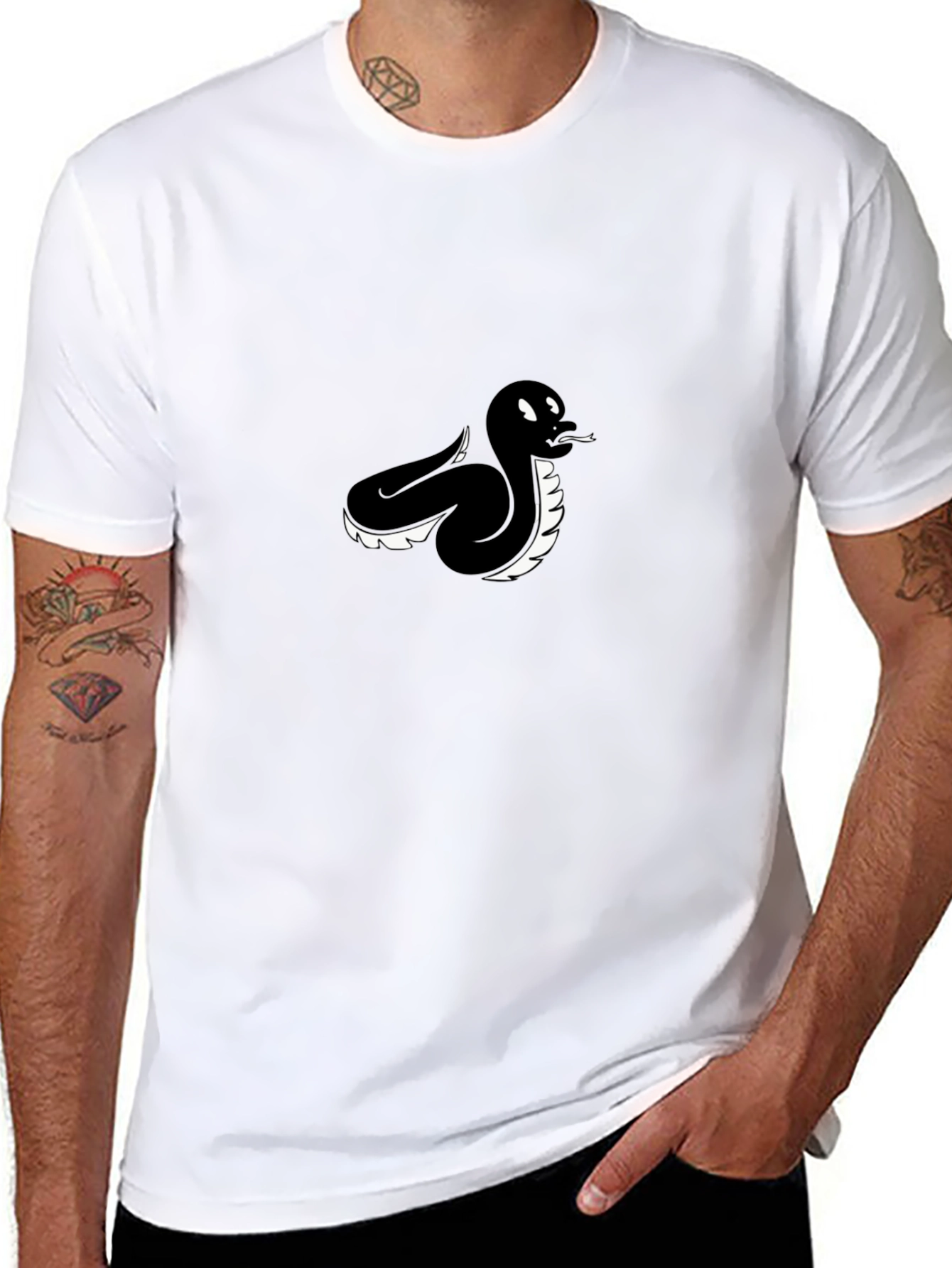 Black Snake Graphic Tee - Cool Cartoon Serpent Design