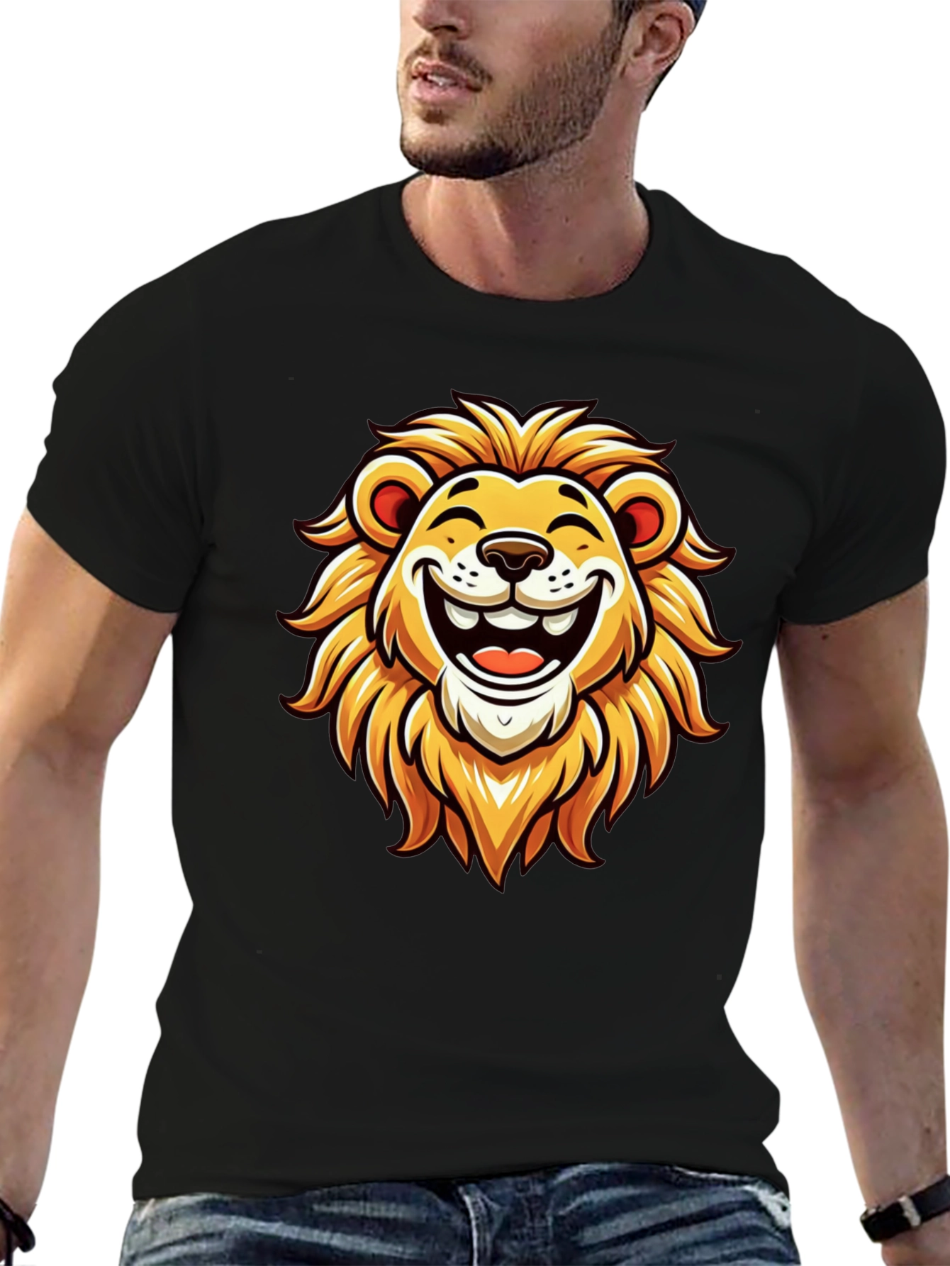 Lion Graphic Tee - Black Cotton T-Shirt