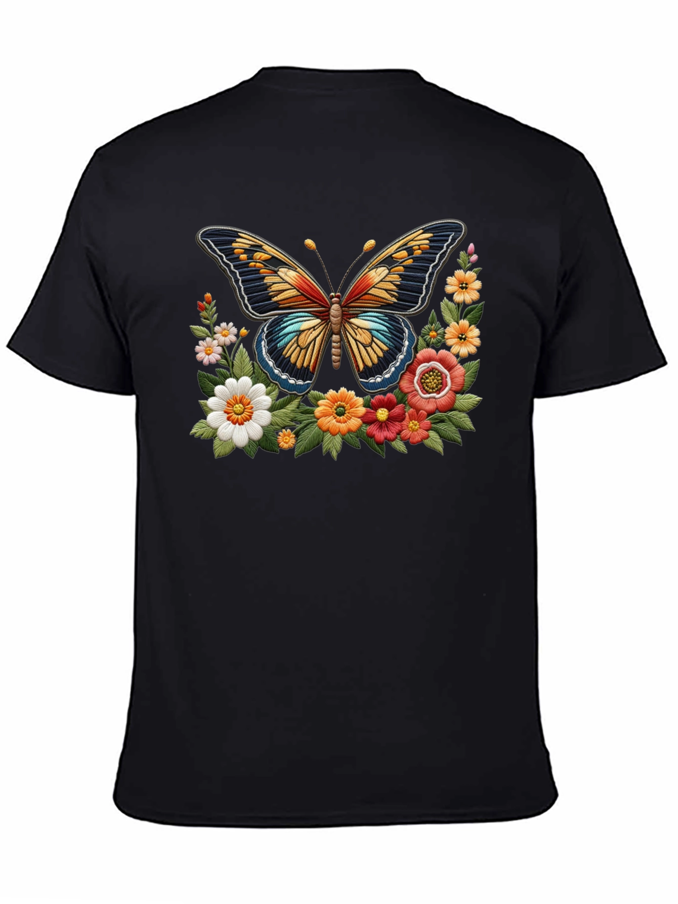 Butterfly Floral Graphic Print Black T-Shirt