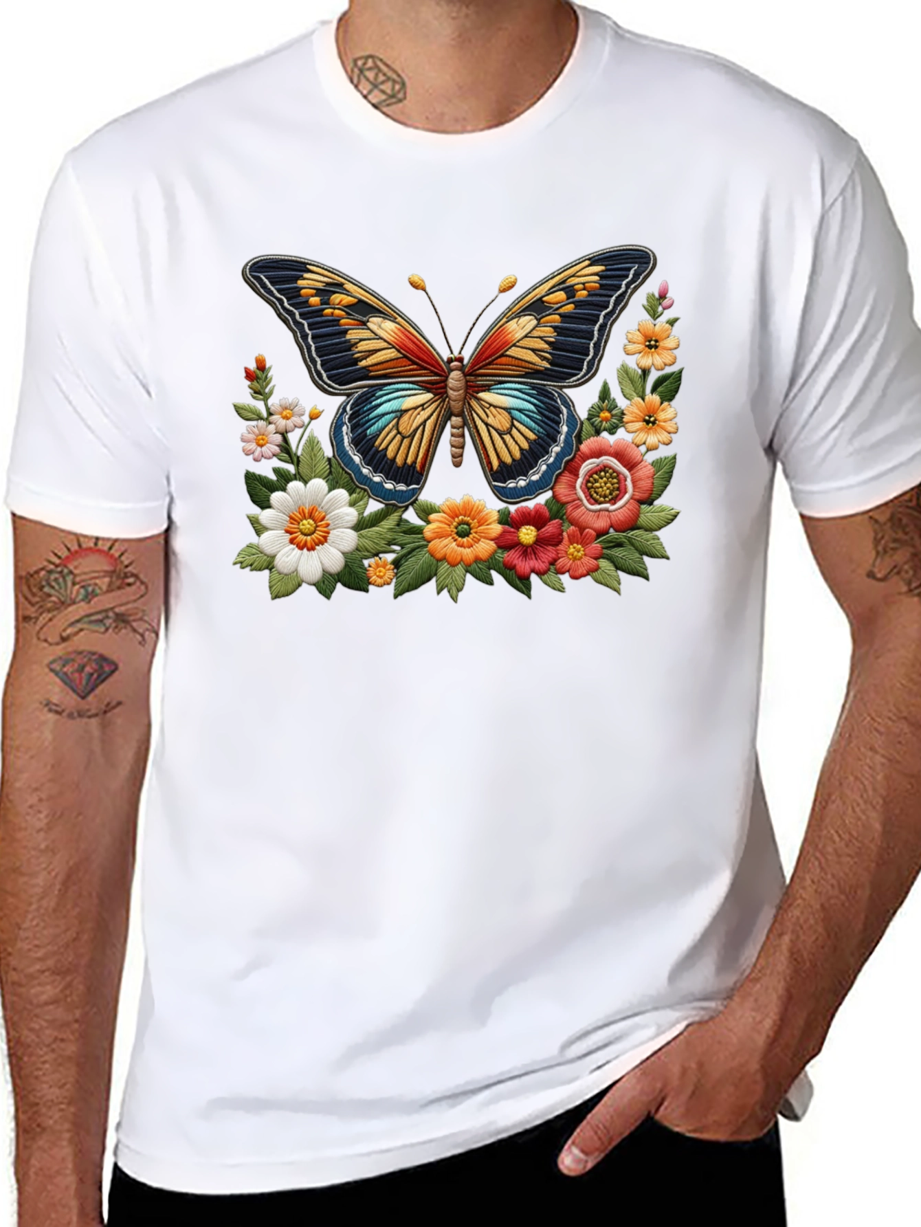 Butterfly Floral Graphic Print Black T-Shirt