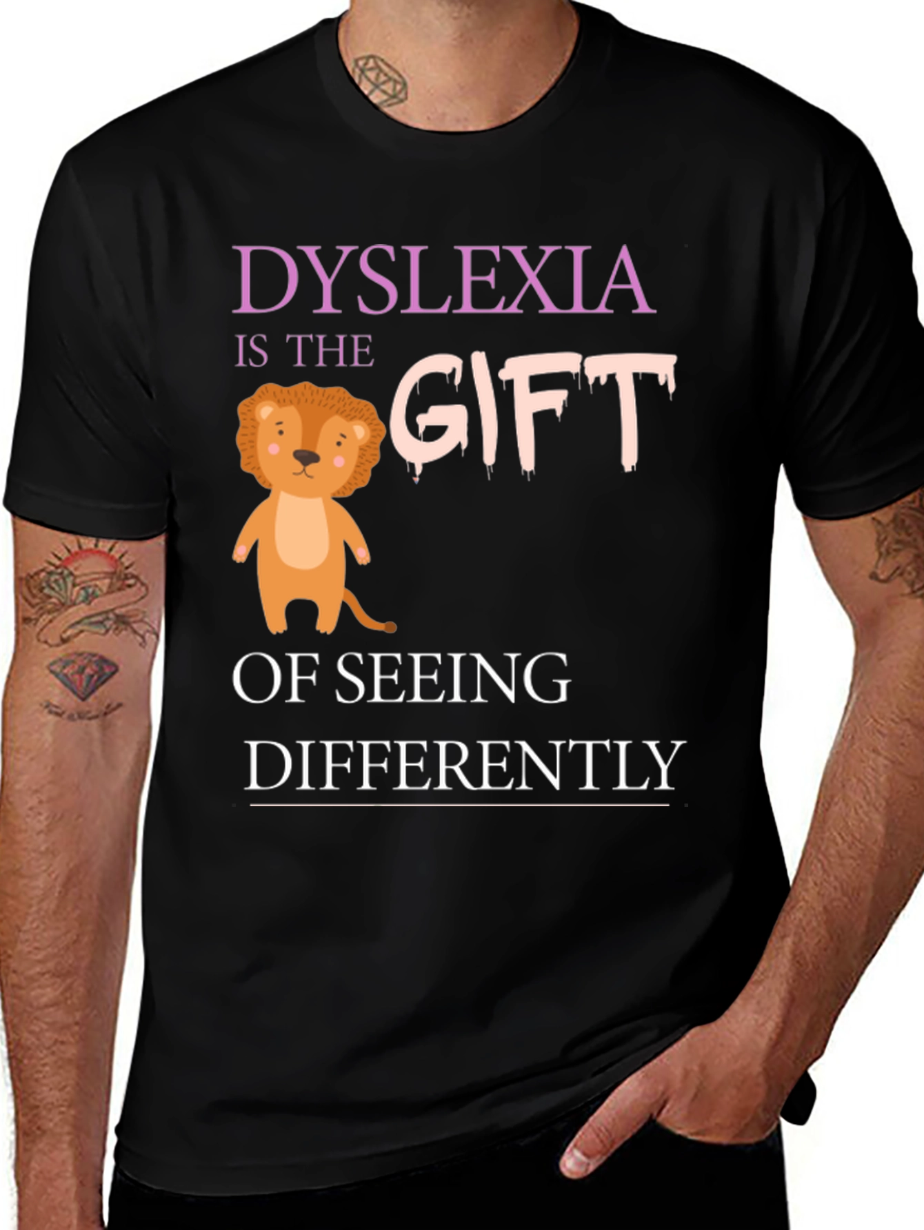 Dyslexia Awareness T-Shirt: Seeing Differently Lion Design